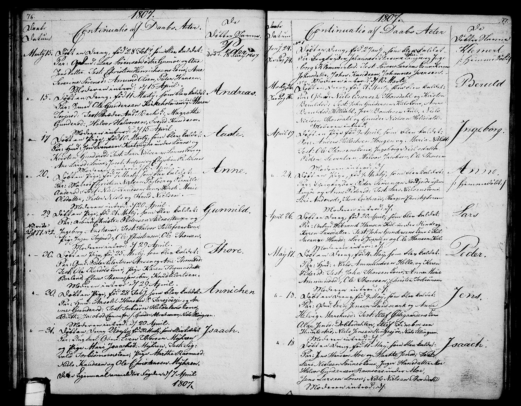 Sannidal kirkebøker, AV/SAKO-A-296/F/Fa/L0003: Ministerialbok nr. 3, 1803-1813, s. 76-77