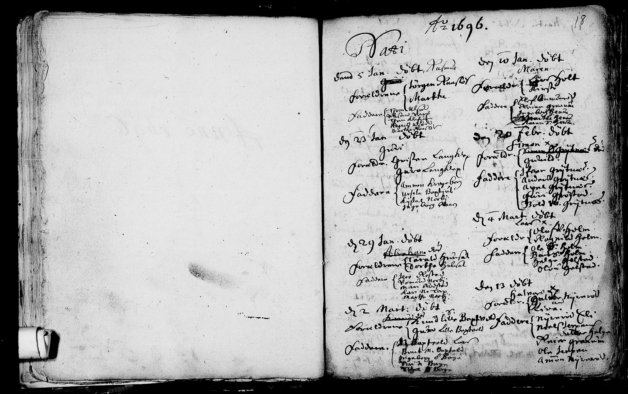 Våle kirkebøker, SAKO/A-334/F/Fa/L0001: Ministerialbok nr. I 1, 1693-1704, s. 18