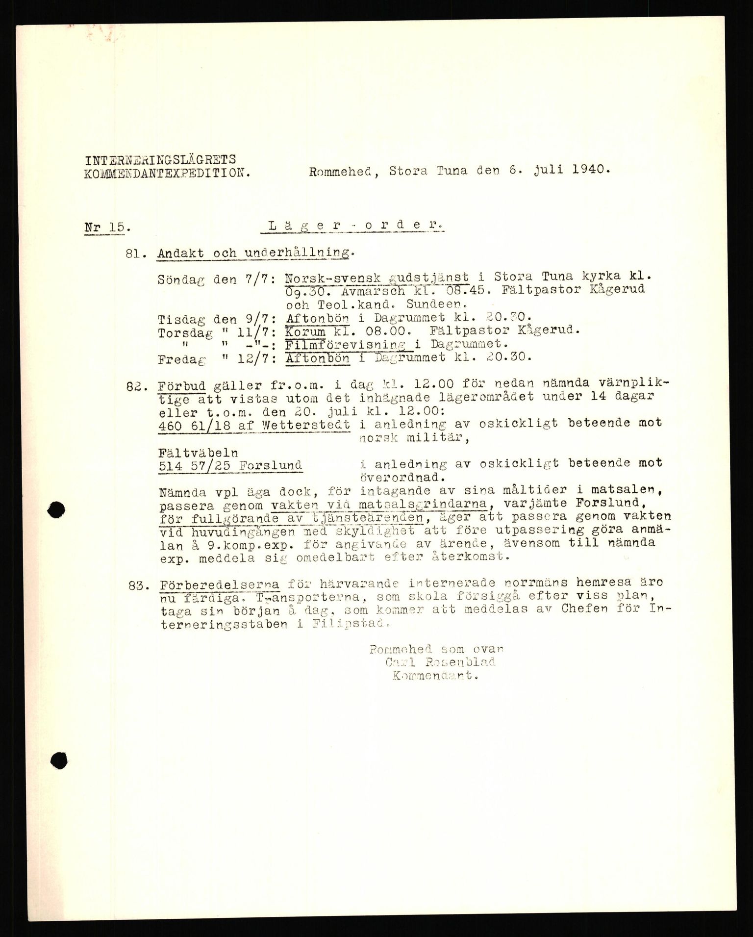 Forsvaret, Forsvarets krigshistoriske avdeling, AV/RA-RAFA-2017/Y/Yf/L0205: II-C-11-2110 - Norske internert i Sverige 1940, 1940, s. 5