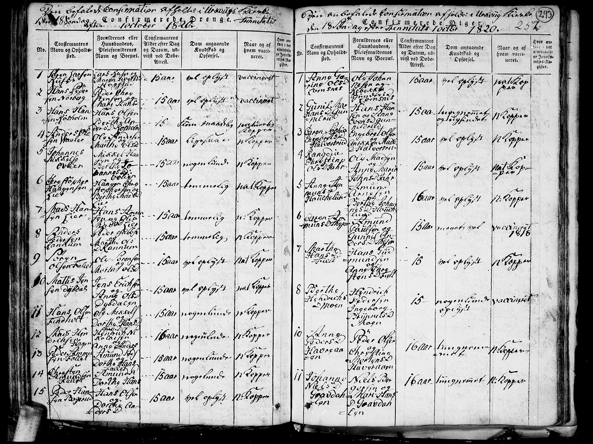 Aurskog prestekontor Kirkebøker, AV/SAO-A-10304a/G/Ga/L0001: Klokkerbok nr. I 1, 1814-1829, s. 293