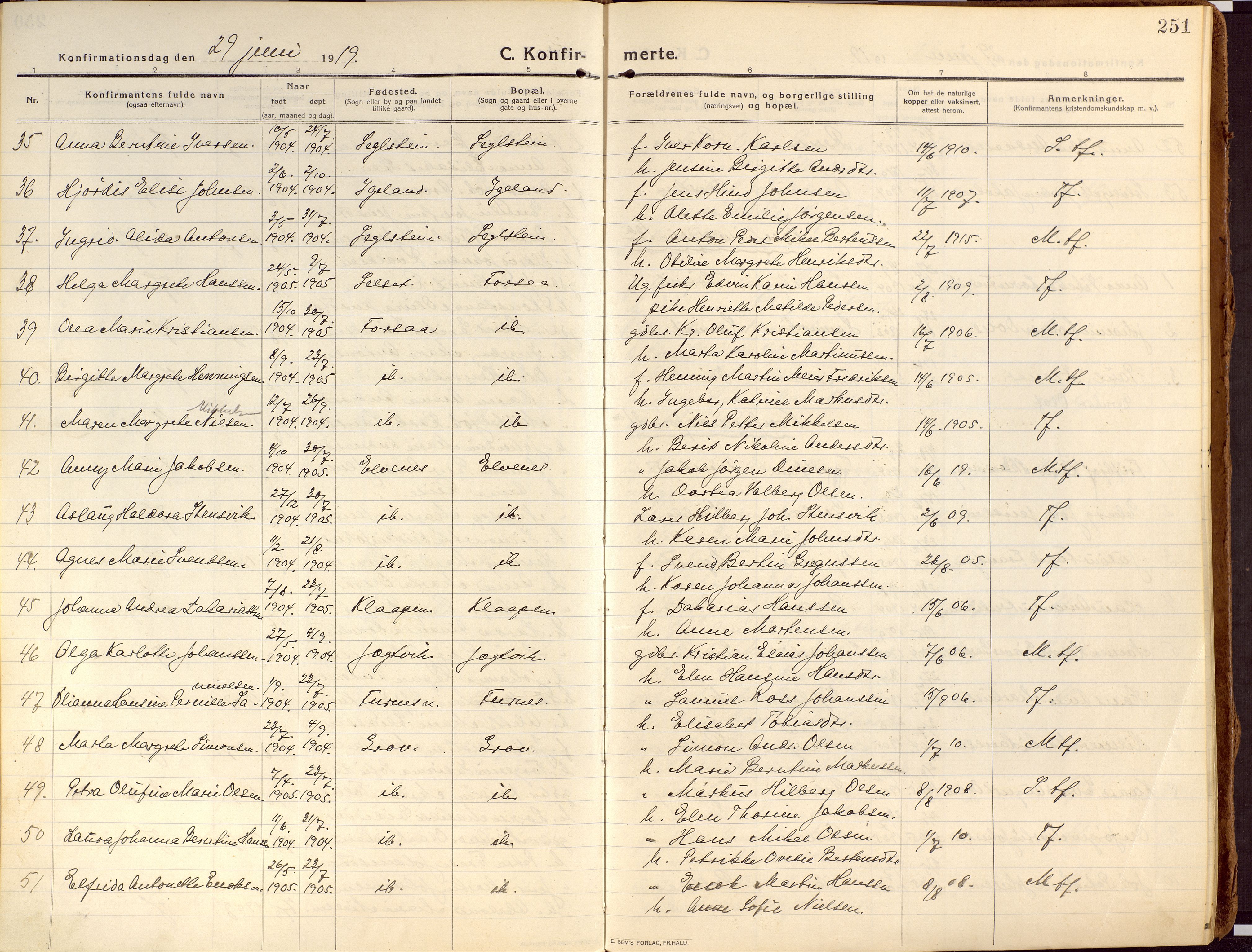 Ibestad sokneprestembete, AV/SATØ-S-0077/H/Ha/Haa/L0018kirke: Ministerialbok nr. 18, 1915-1929, s. 251