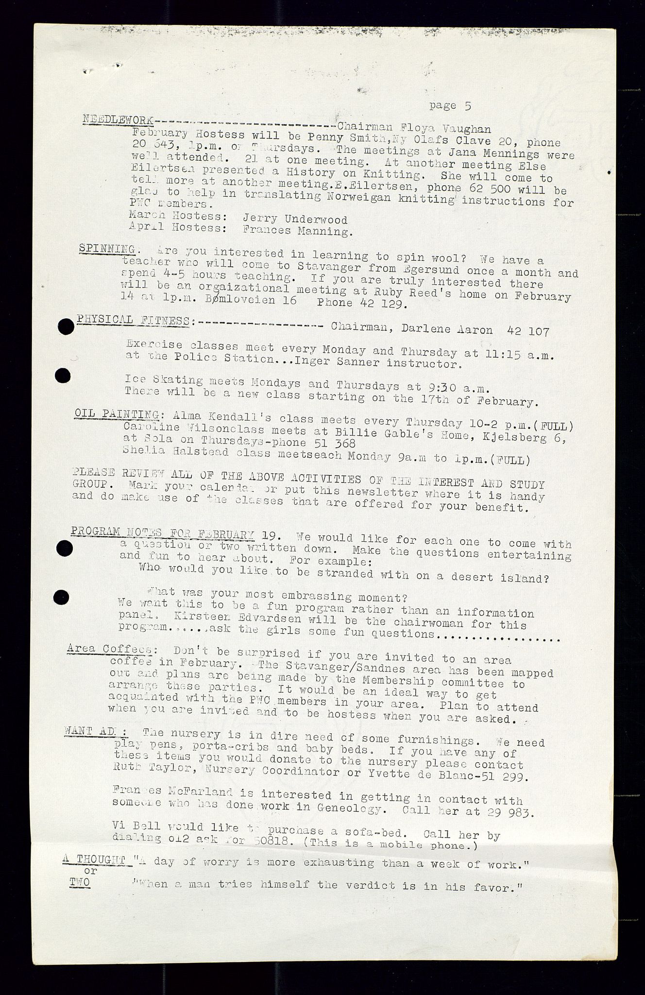 PA 1547 - Petroleum Wives Club, AV/SAST-A-101974/X/Xa/L0001: Newsletters (1971-1978)/radiointervjuer på kasett (1989-1992), 1970-1978