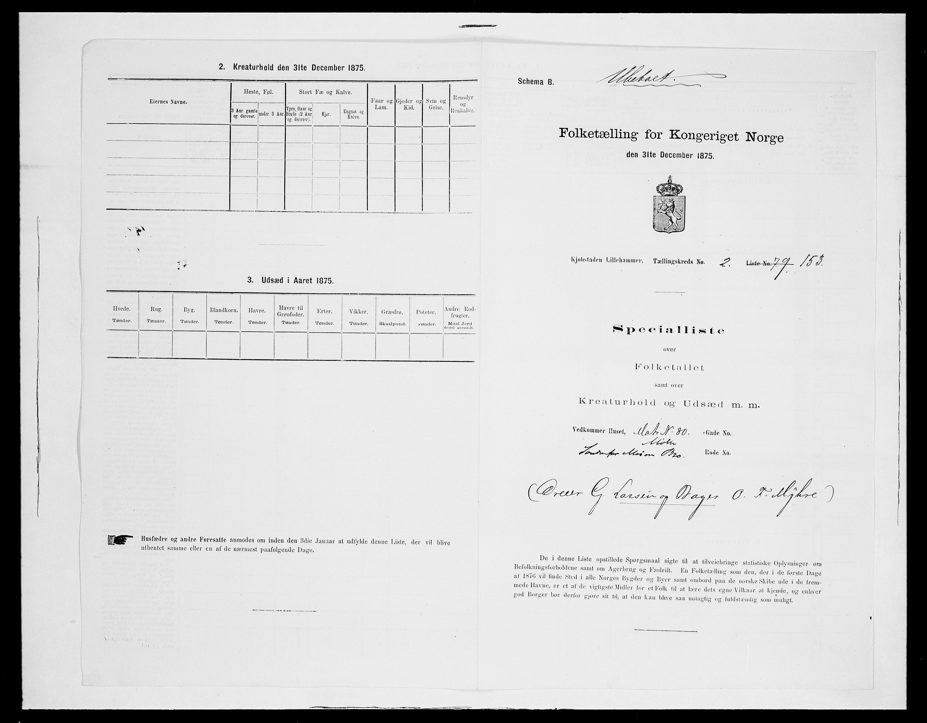 SAH, Folketelling 1875 for 0501B Fåberg prestegjeld, Lillehammer kjøpstad, 1875, s. 341