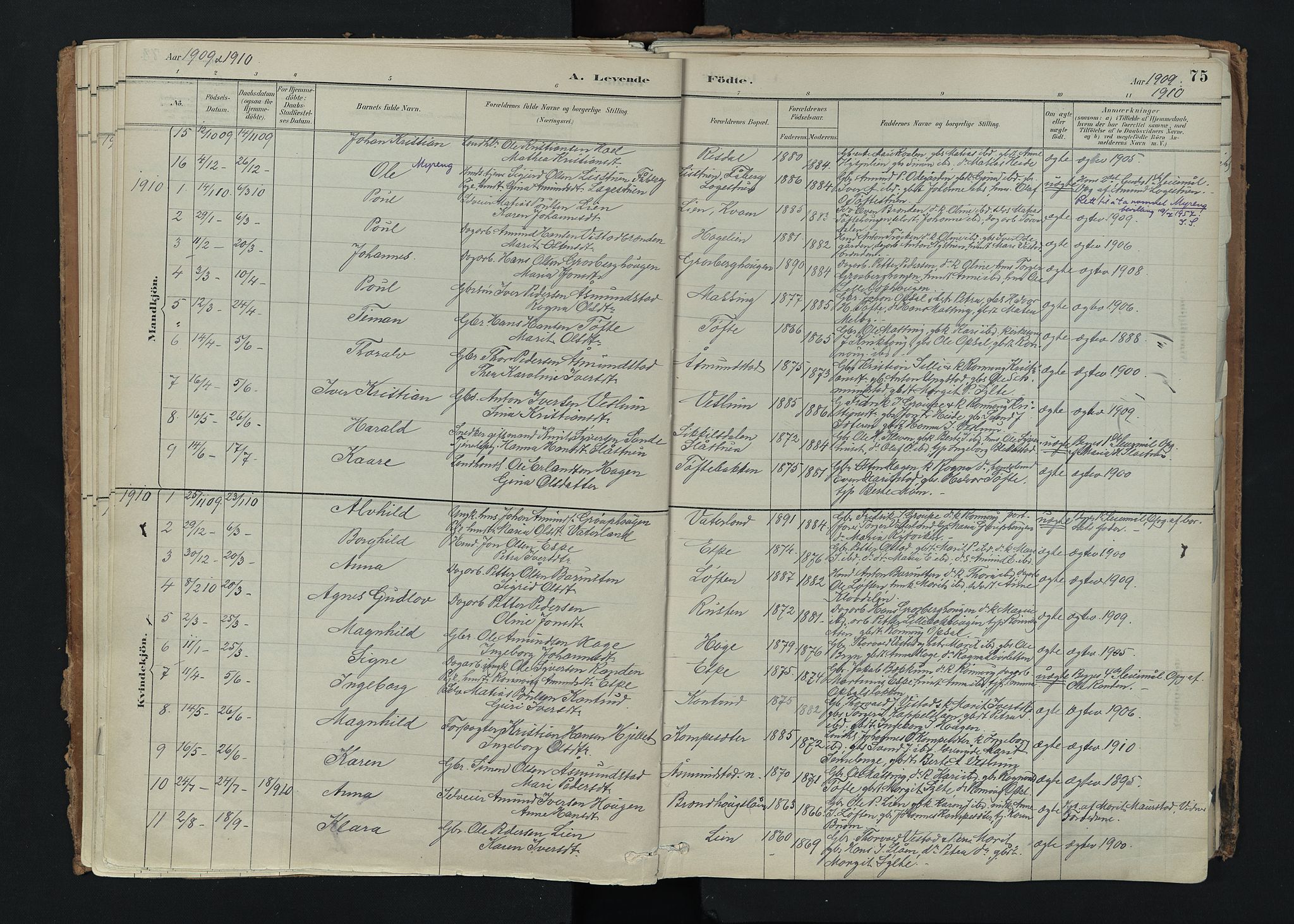 Nord-Fron prestekontor, AV/SAH-PREST-080/H/Ha/Haa/L0005: Ministerialbok nr. 5, 1884-1914, s. 75