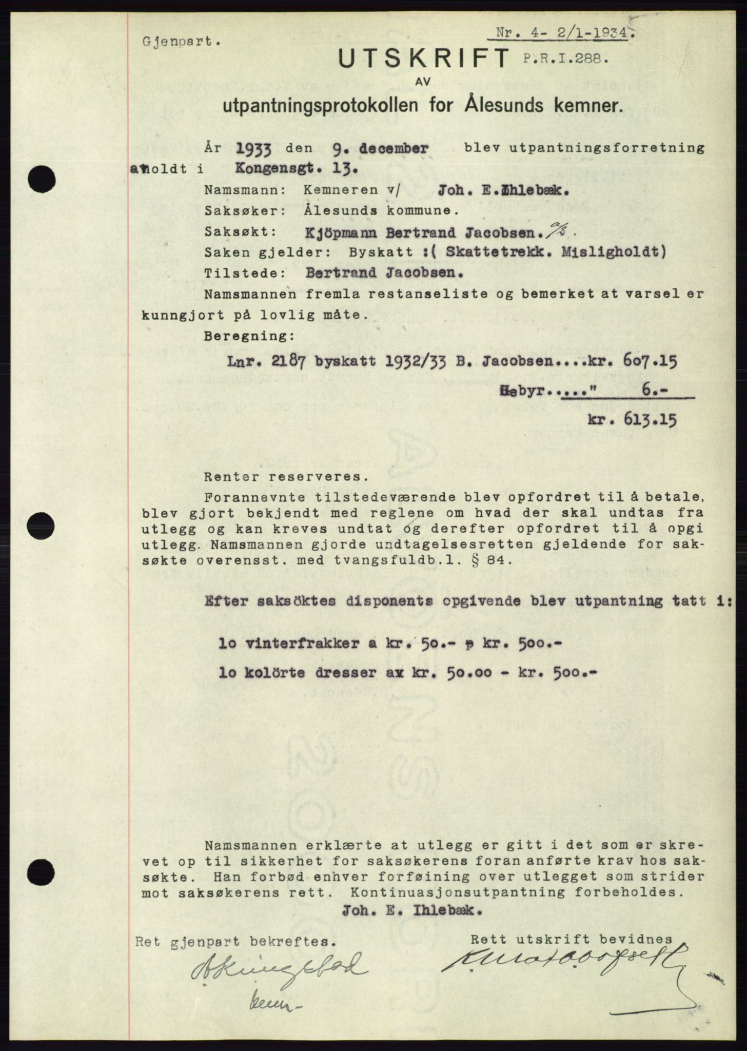 Ålesund byfogd, AV/SAT-A-4384: Pantebok nr. 31, 1933-1934, Tingl.dato: 02.01.1934