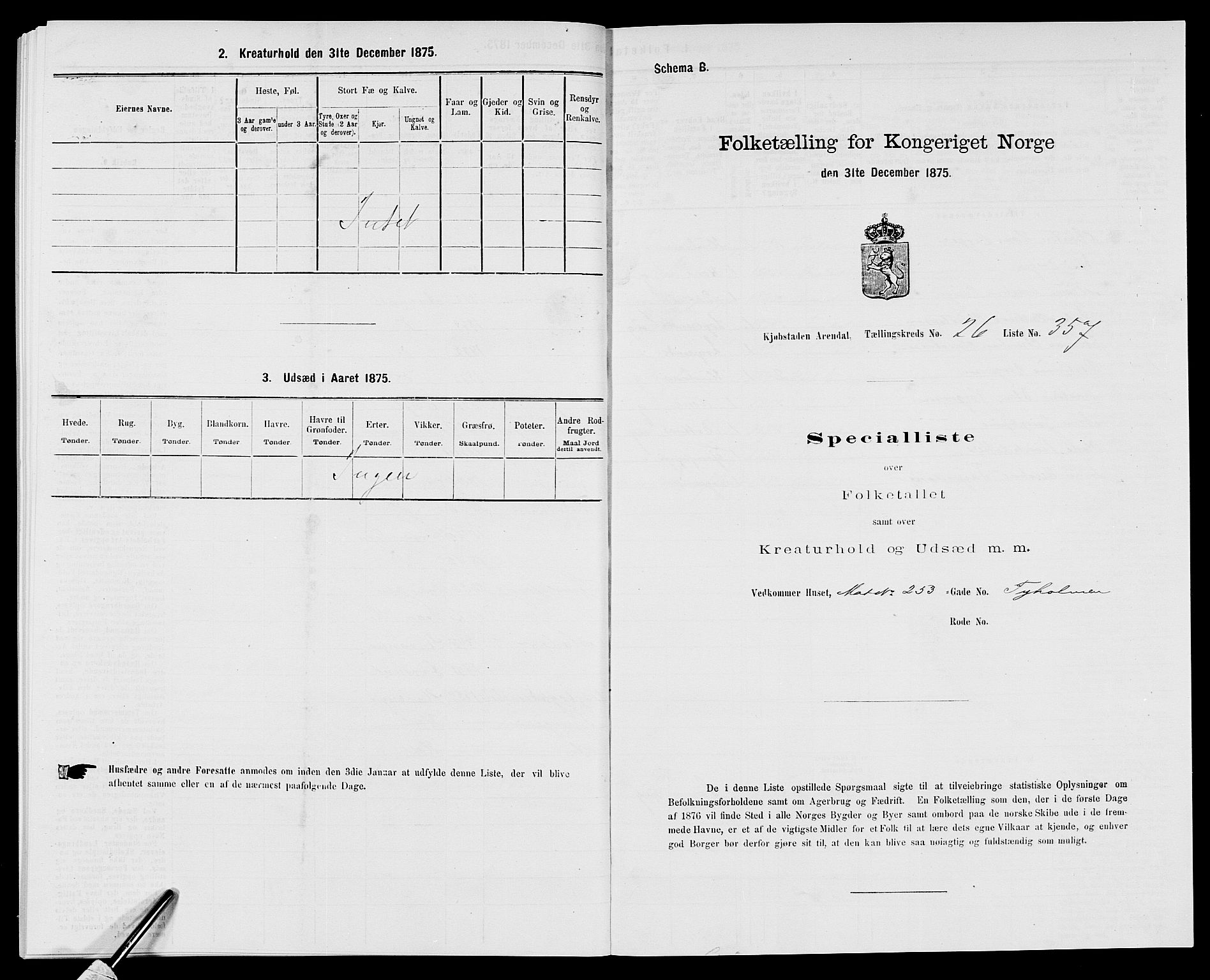 SAK, Folketelling 1875 for 0903P Arendal prestegjeld, 1875, s. 821