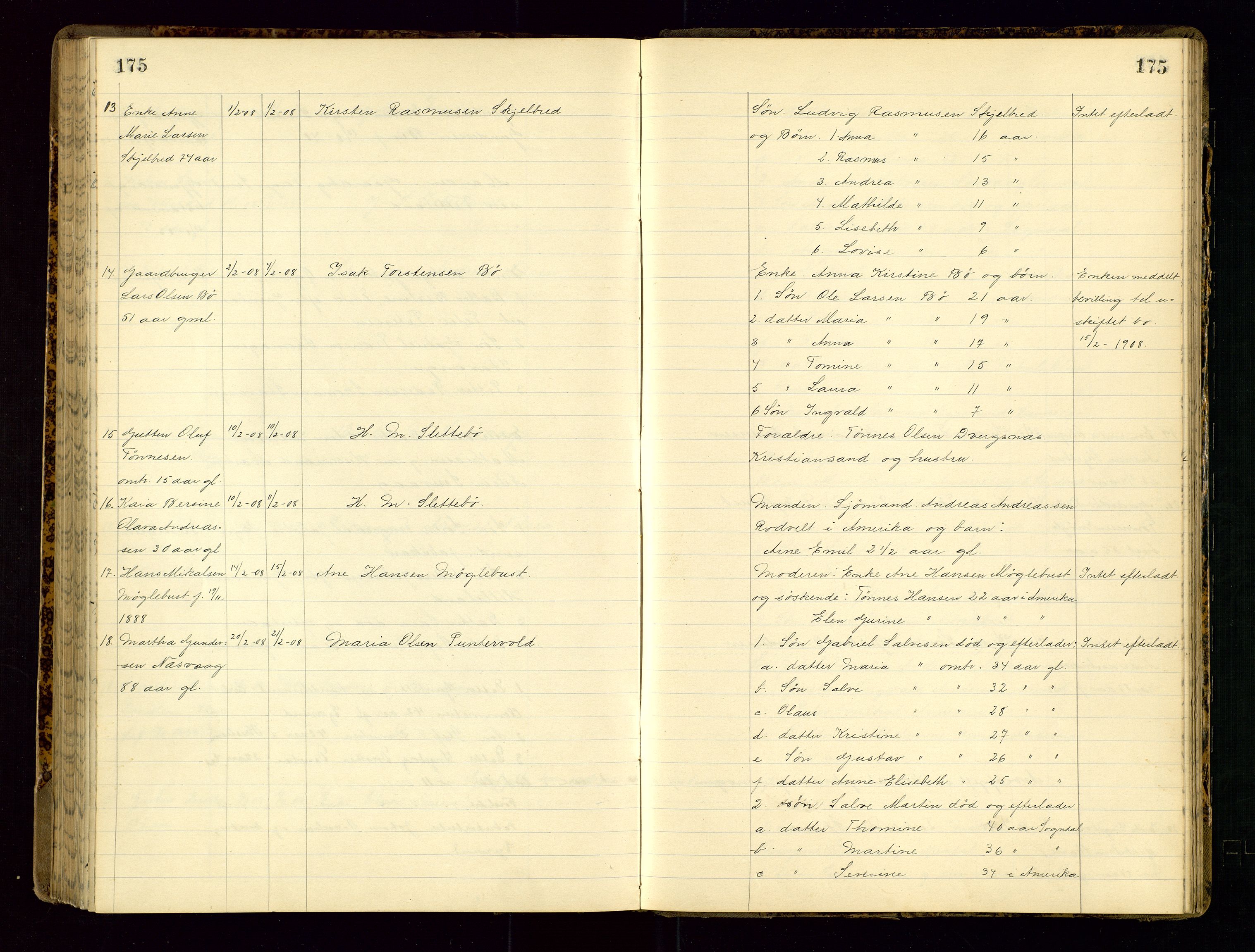 Dalane sorenskriveri, SAST/A-100309/001/5/52/L0001: DØDSFALLPROTOKOLL, 1904-1911, s. 175