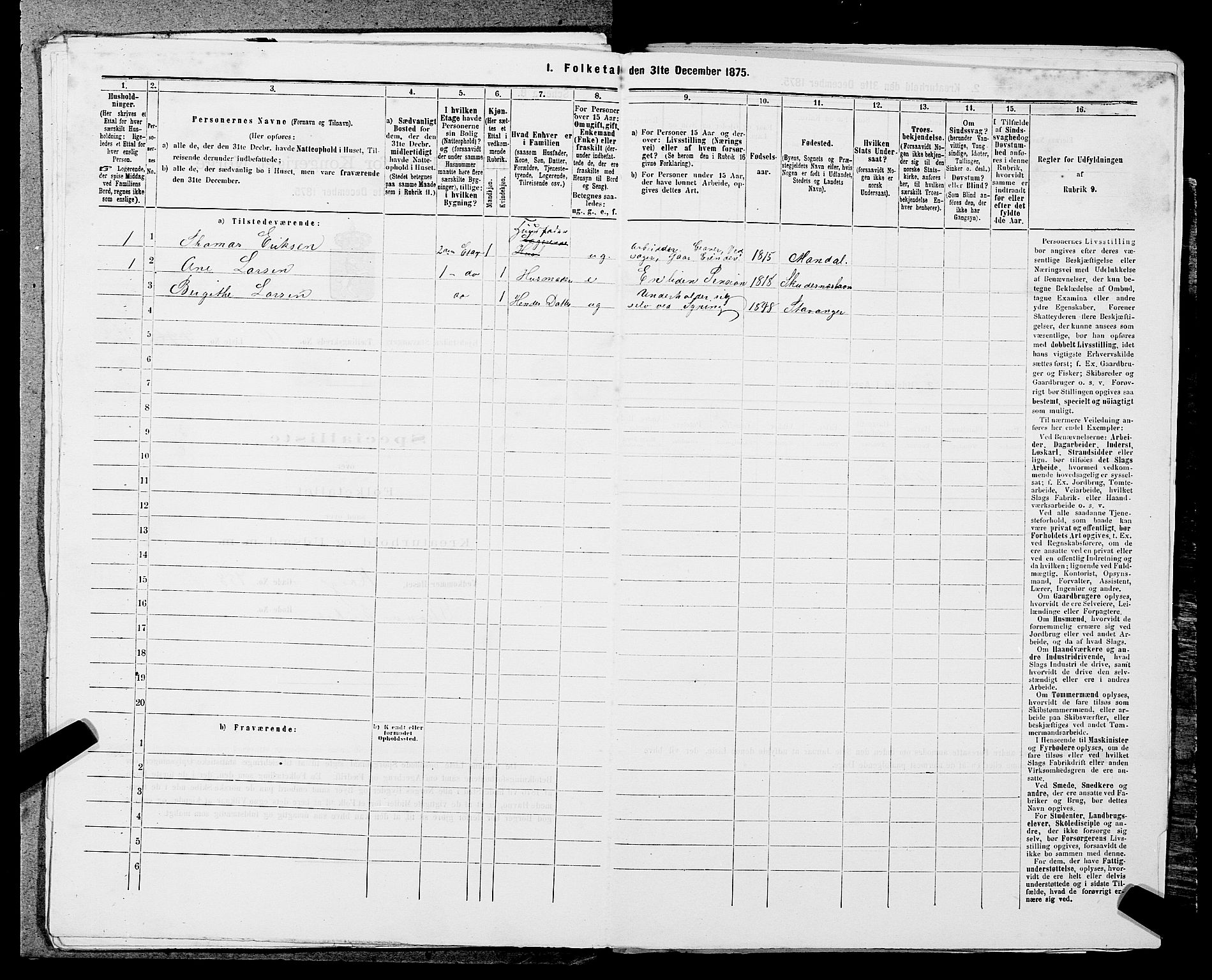 SAST, Folketelling 1875 for 1103 Stavanger kjøpstad, 1875, s. 2033