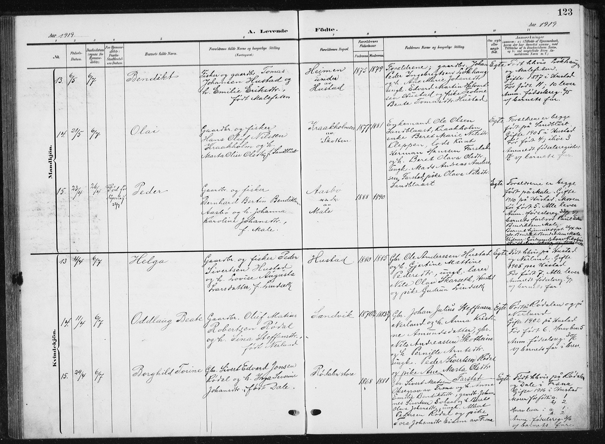 Ministerialprotokoller, klokkerbøker og fødselsregistre - Møre og Romsdal, AV/SAT-A-1454/567/L0784: Klokkerbok nr. 567C04, 1903-1938, s. 123