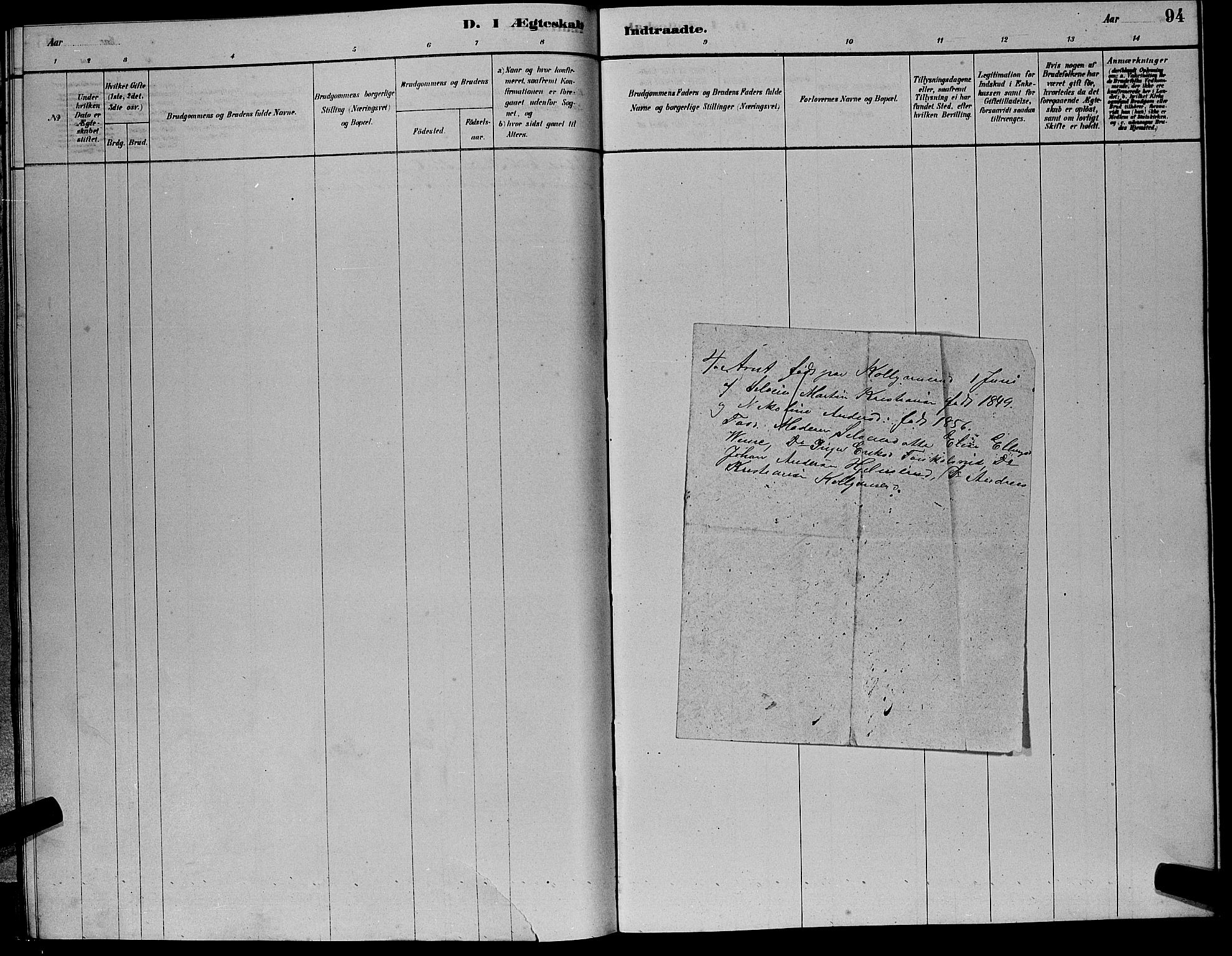 Hole kirkebøker, AV/SAKO-A-228/G/Gb/L0002: Klokkerbok nr. II 2, 1878-1889, s. 94