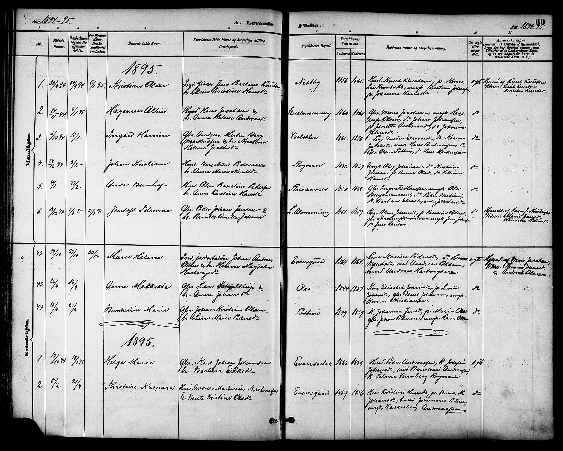 Ministerialprotokoller, klokkerbøker og fødselsregistre - Nordland, SAT/A-1459/847/L0669: Ministerialbok nr. 847A09, 1887-1901, s. 60