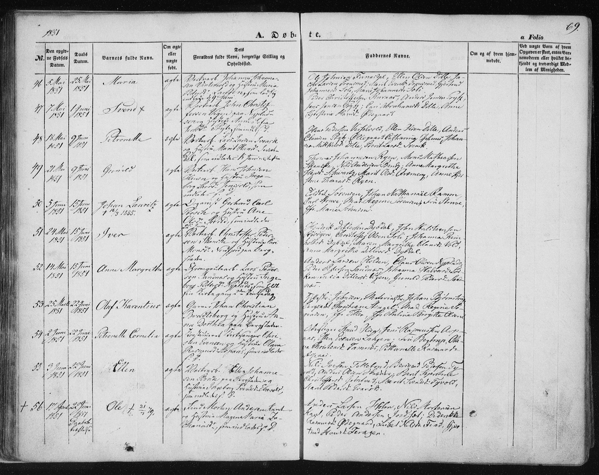 Ministerialprotokoller, klokkerbøker og fødselsregistre - Sør-Trøndelag, SAT/A-1456/681/L0931: Ministerialbok nr. 681A09, 1845-1859, s. 69