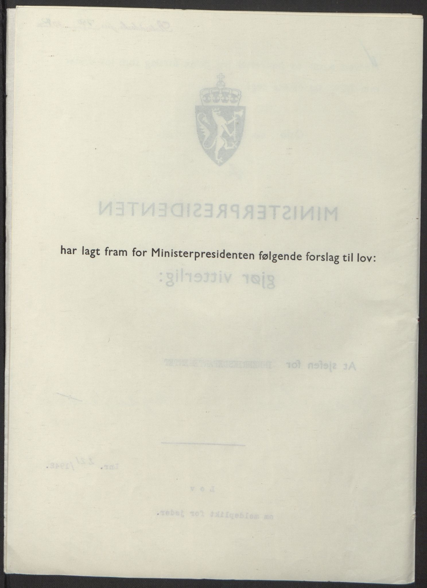 NS-administrasjonen 1940-1945 (Statsrådsekretariatet, de kommisariske statsråder mm), AV/RA-S-4279/D/Db/L0098: Lover II, 1942, s. 521