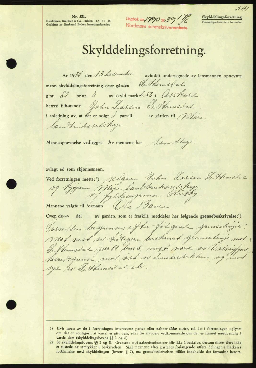 Nordmøre sorenskriveri, SAT/A-4132/1/2/2Ca: Pantebok nr. A86, 1939-1939, Dagboknr: 1790/1939