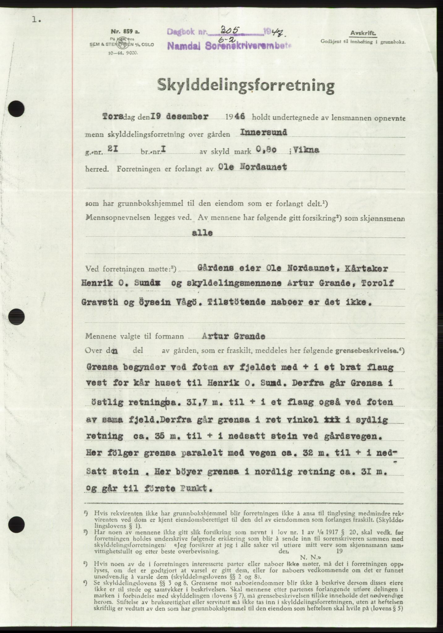 Namdal sorenskriveri, SAT/A-4133/1/2/2C: Pantebok nr. -, 1946-1947, Dagboknr: 305/1947