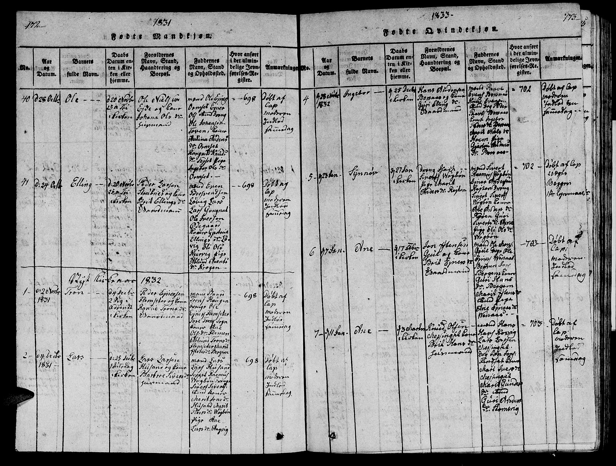 Ministerialprotokoller, klokkerbøker og fødselsregistre - Møre og Romsdal, AV/SAT-A-1454/586/L0990: Klokkerbok nr. 586C01, 1819-1837, s. 172-173