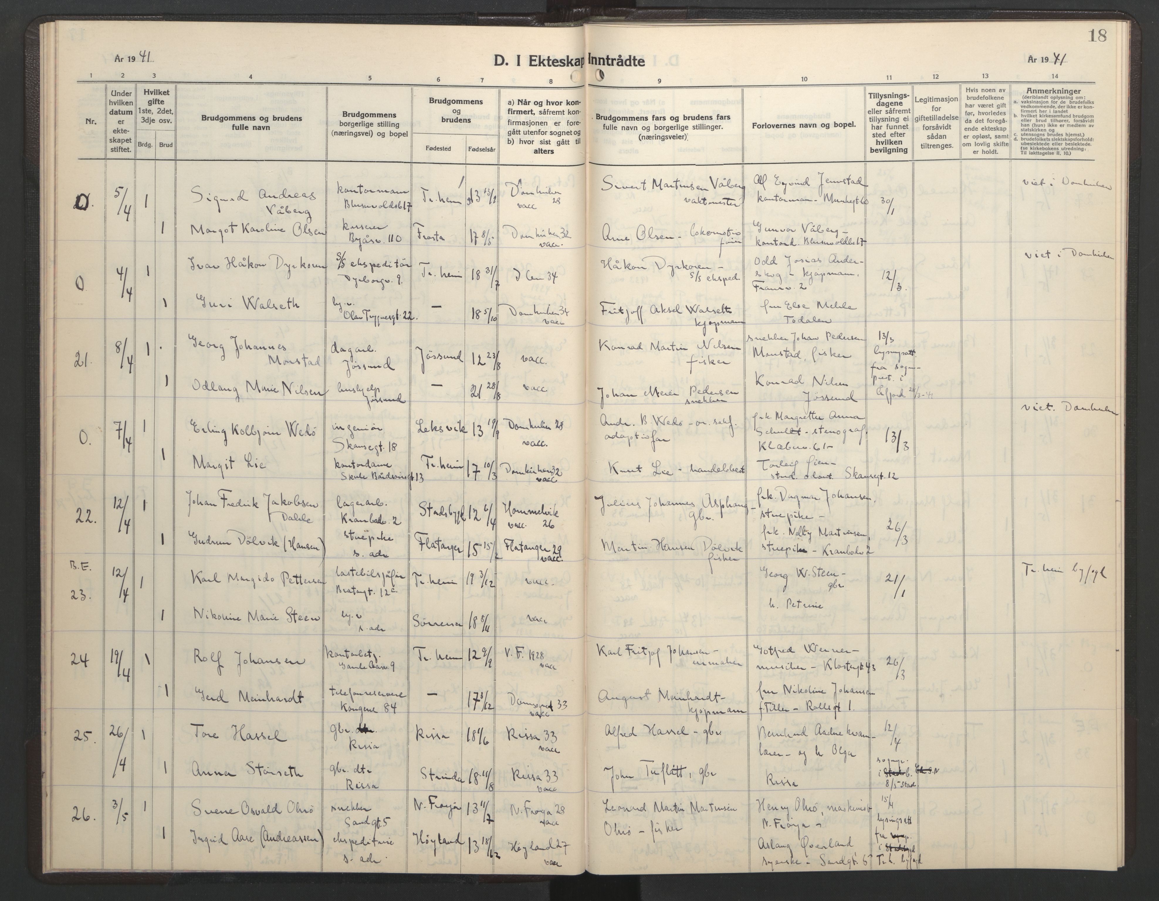 Ministerialprotokoller, klokkerbøker og fødselsregistre - Sør-Trøndelag, AV/SAT-A-1456/602/L0154: Klokkerbok nr. 602C22, 1940-1947, s. 18