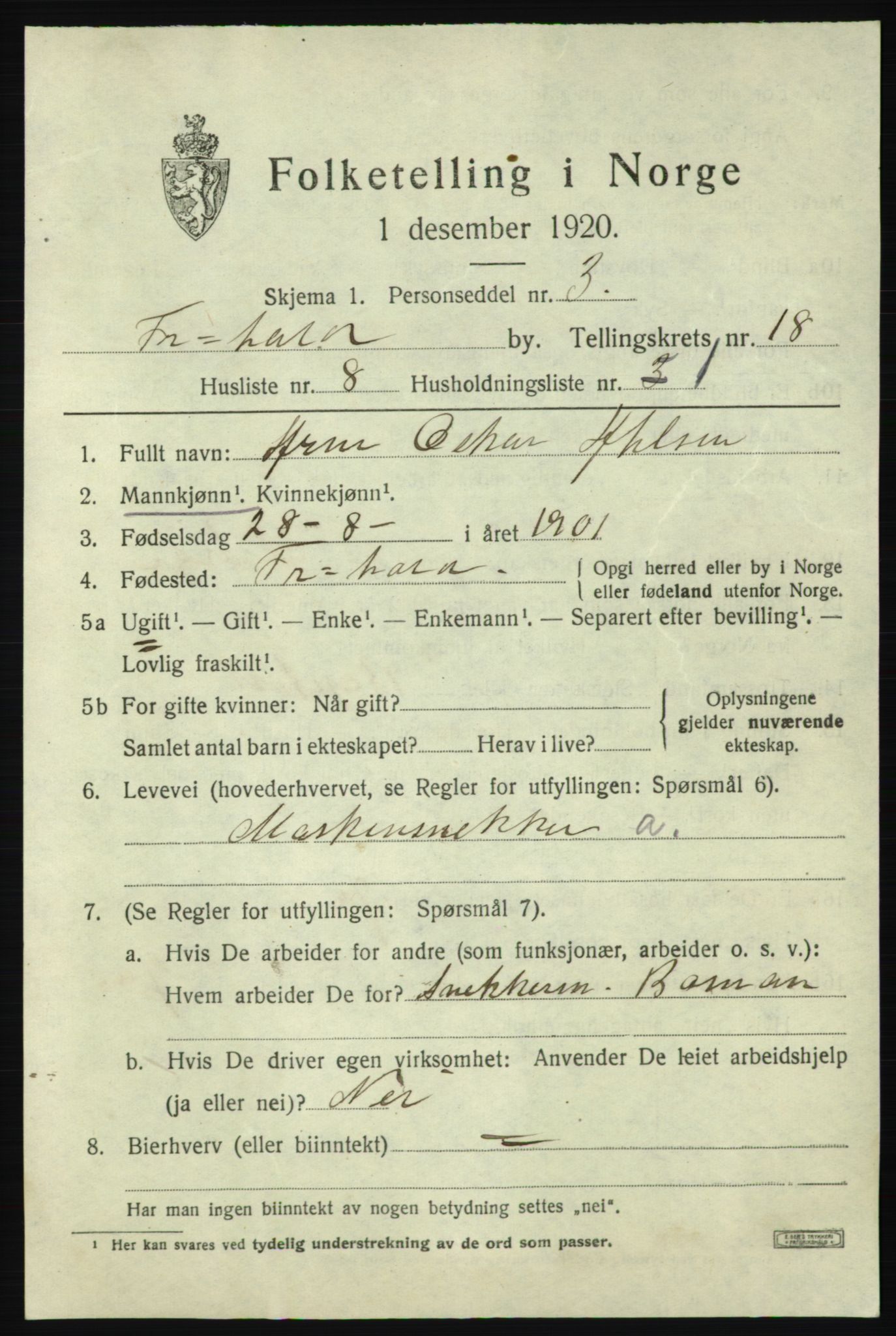 SAO, Folketelling 1920 for 0101 Fredrikshald kjøpstad, 1920, s. 27227