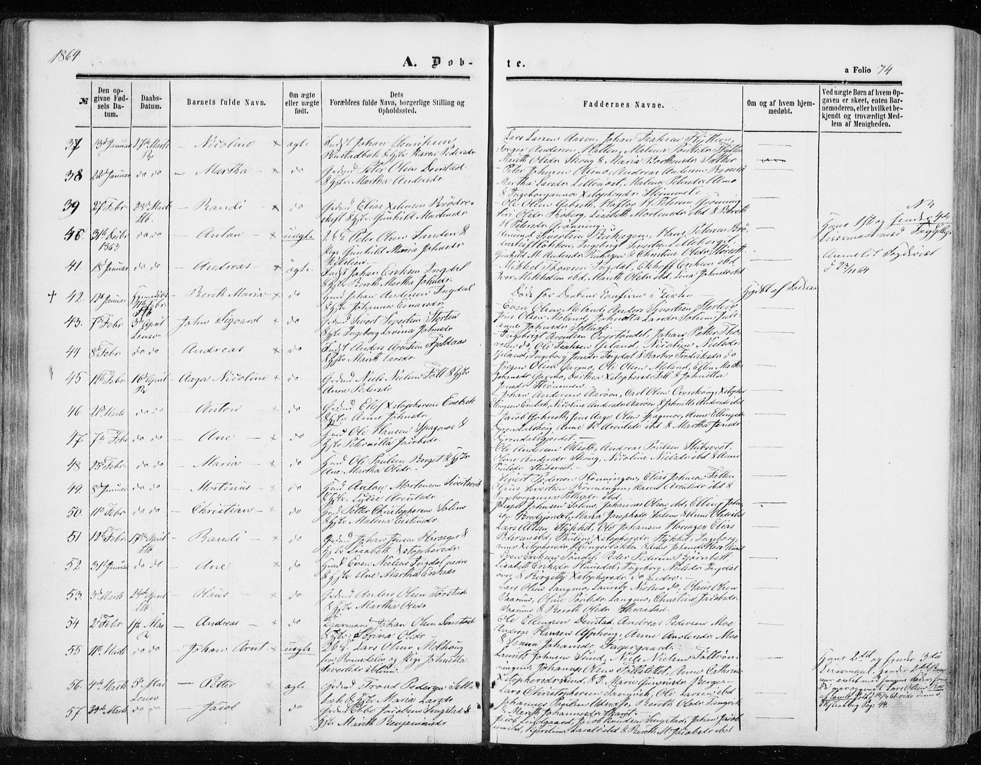 Ministerialprotokoller, klokkerbøker og fødselsregistre - Sør-Trøndelag, SAT/A-1456/646/L0612: Ministerialbok nr. 646A10, 1858-1869, s. 74
