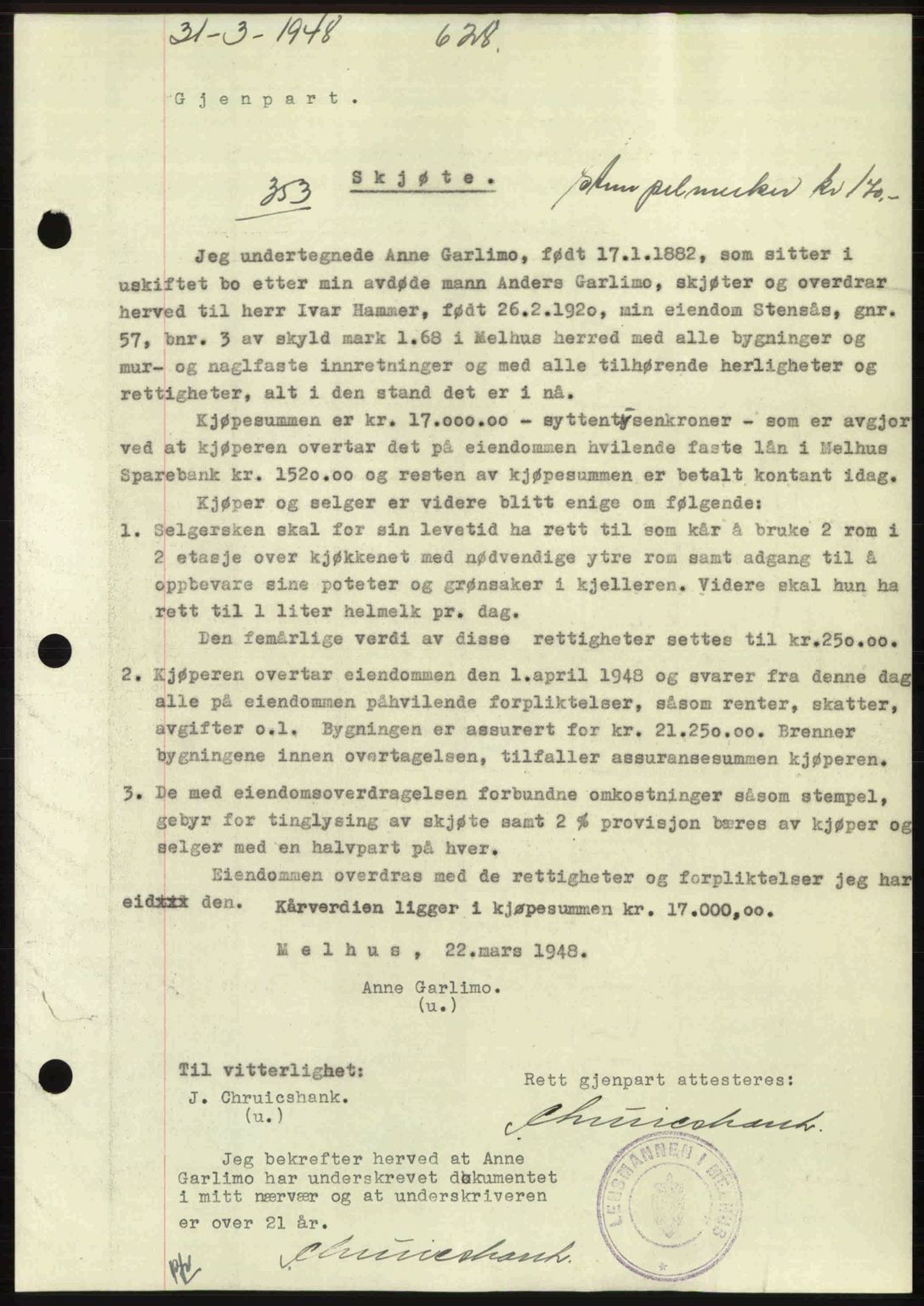 Gauldal sorenskriveri, SAT/A-0014/1/2/2C: Pantebok nr. A5, 1947-1948, Dagboknr: 353/1948