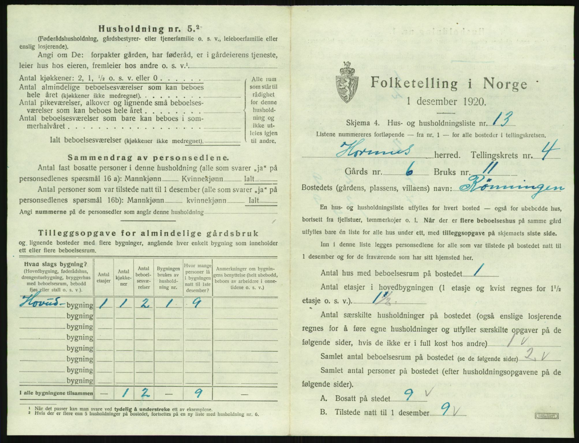 SAK, Folketelling 1920 for 0936 Hornnes herred, 1920, s. 197
