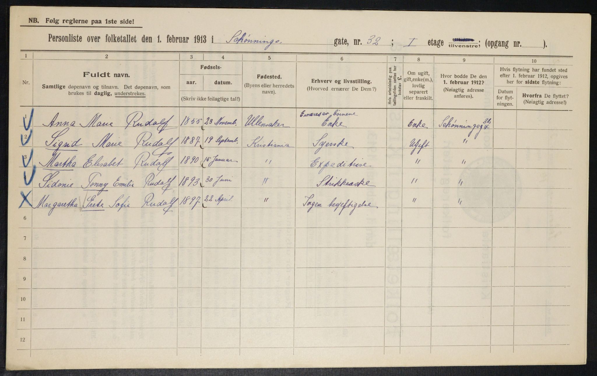 OBA, Kommunal folketelling 1.2.1913 for Kristiania, 1913, s. 93733