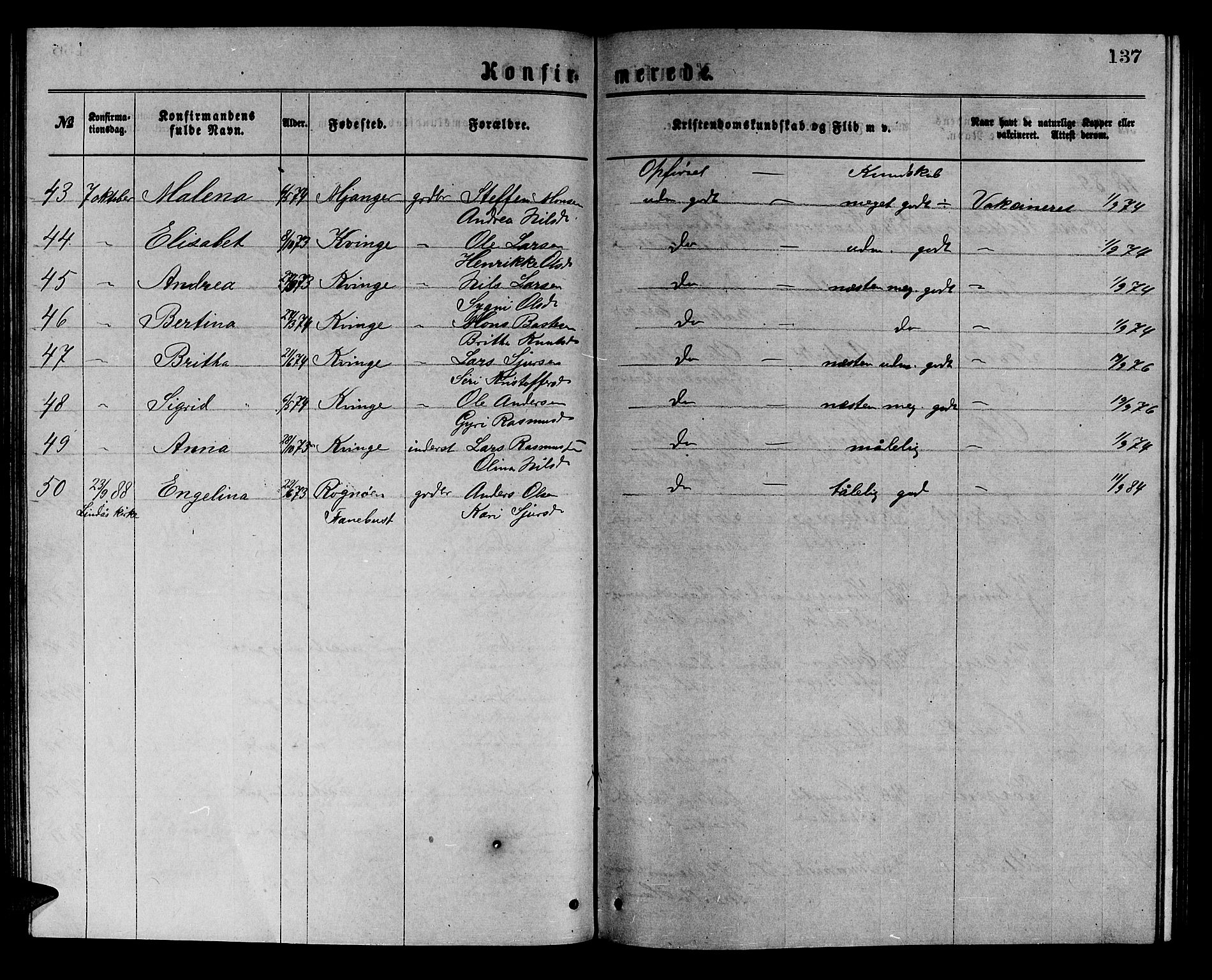 Masfjorden sokneprestembete, AV/SAB-A-77001: Klokkerbok nr. A 2, 1876-1891, s. 137