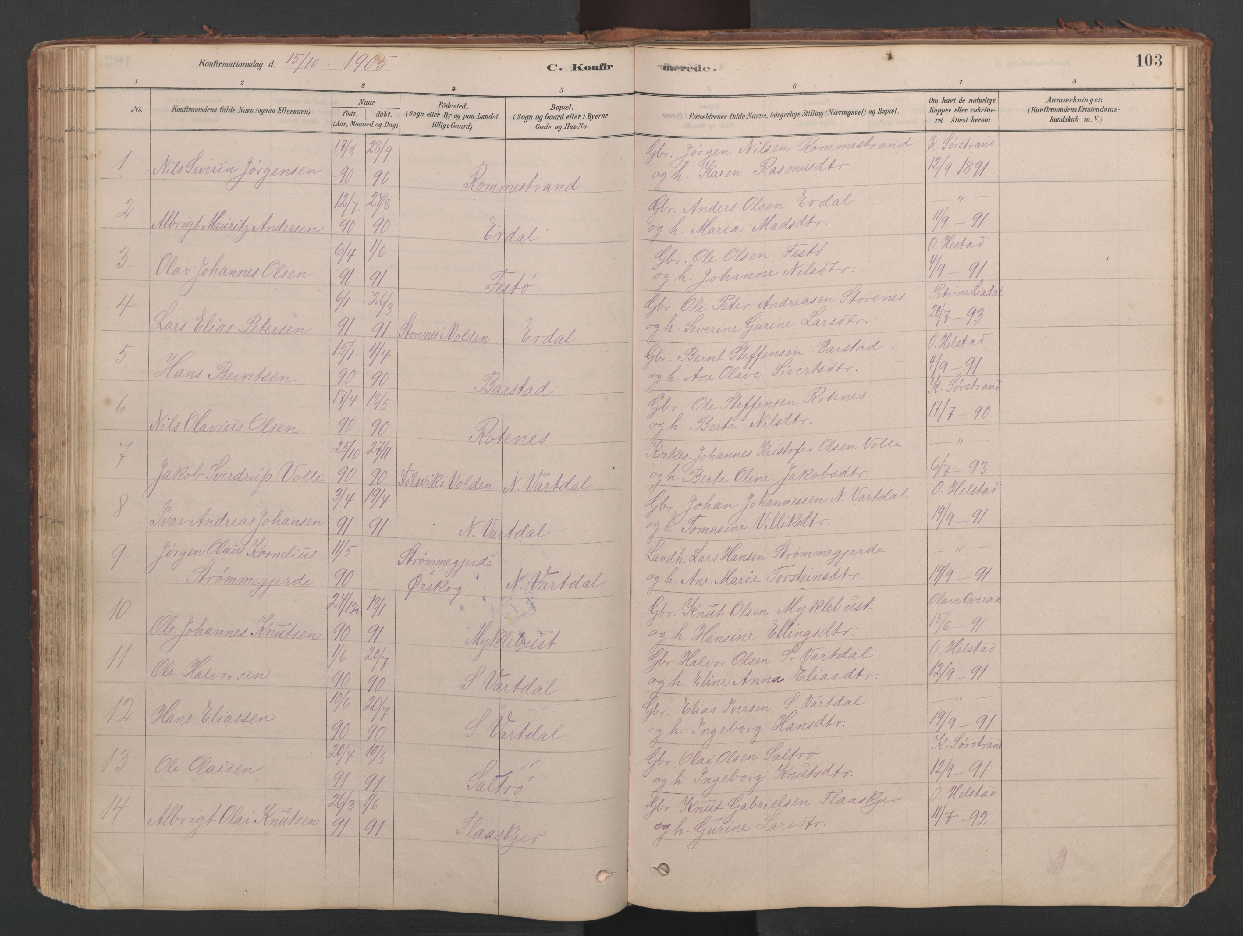 Ministerialprotokoller, klokkerbøker og fødselsregistre - Møre og Romsdal, AV/SAT-A-1454/514/L0201: Klokkerbok nr. 514C01, 1878-1919, s. 103
