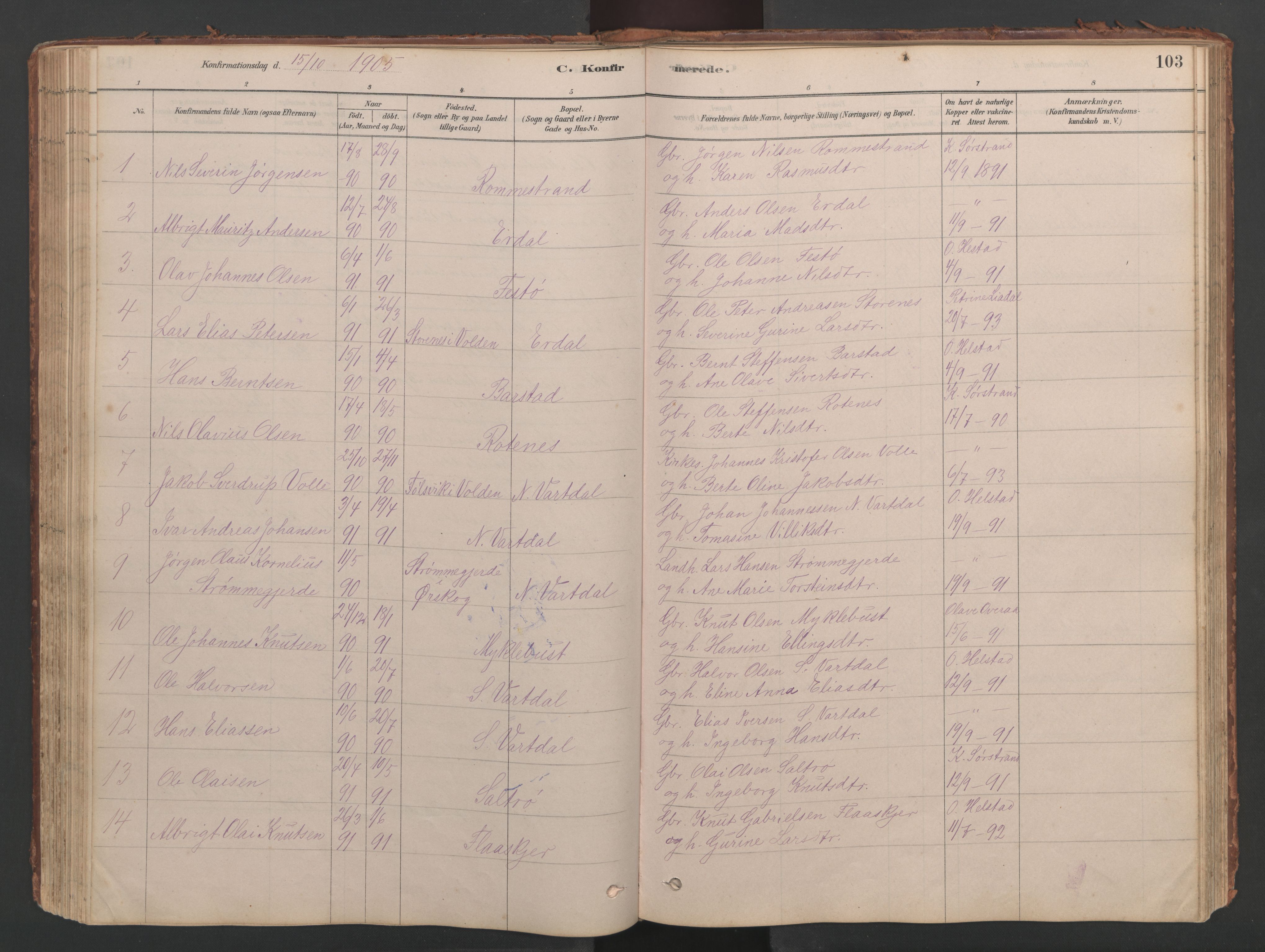 Ministerialprotokoller, klokkerbøker og fødselsregistre - Møre og Romsdal, SAT/A-1454/514/L0201: Klokkerbok nr. 514C01, 1878-1919, s. 103