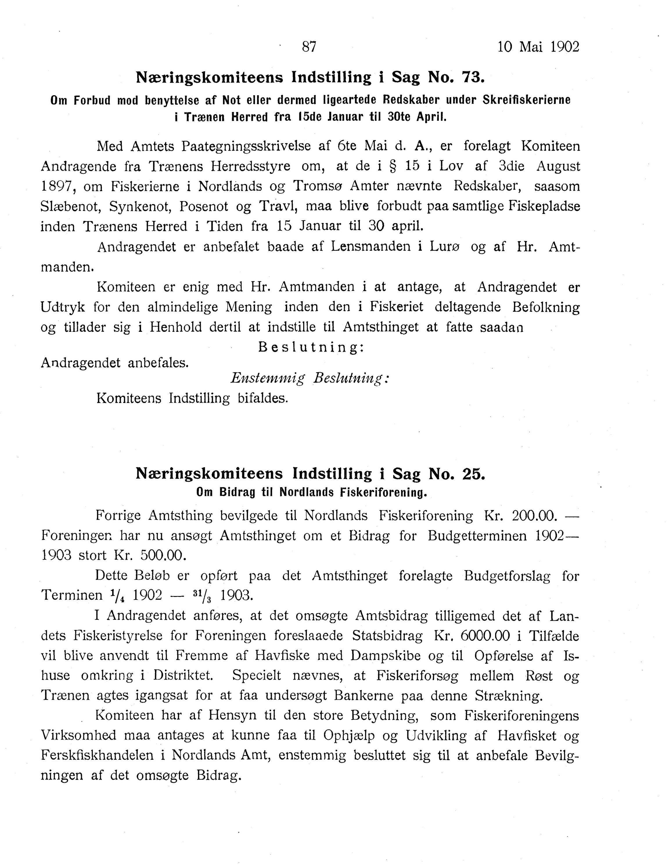 Nordland Fylkeskommune. Fylkestinget, AIN/NFK-17/176/A/Ac/L0025: Fylkestingsforhandlinger 1902, 1902