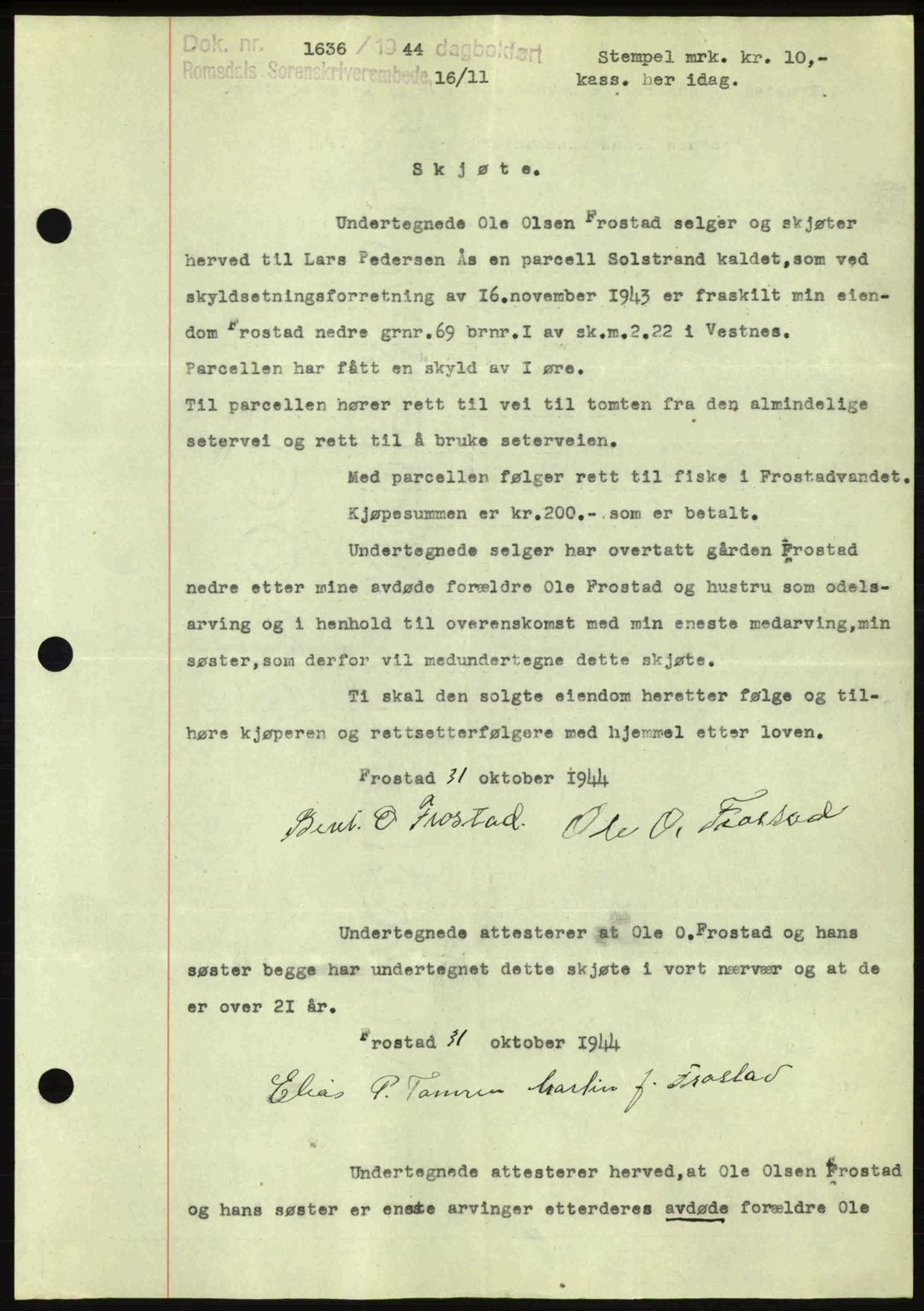 Romsdal sorenskriveri, SAT/A-4149/1/2/2C: Pantebok nr. A17, 1944-1945, Dagboknr: 1636/1944