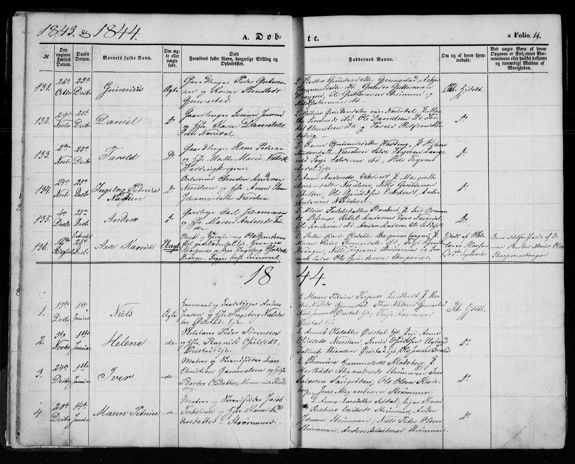 Øyestad sokneprestkontor, AV/SAK-1111-0049/F/Fa/L0014: Ministerialbok nr. A 14, 1843-1856, s. 14