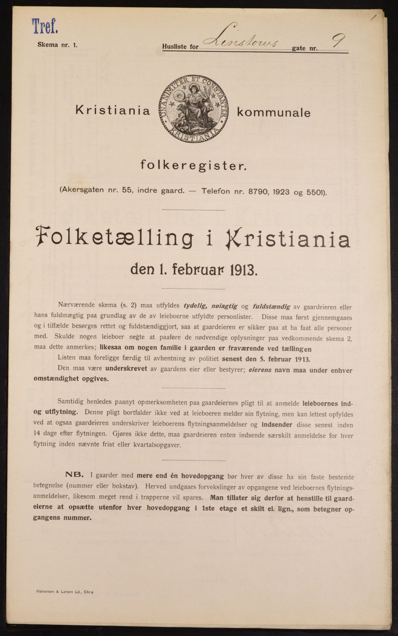 OBA, Kommunal folketelling 1.2.1913 for Kristiania, 1913, s. 57545