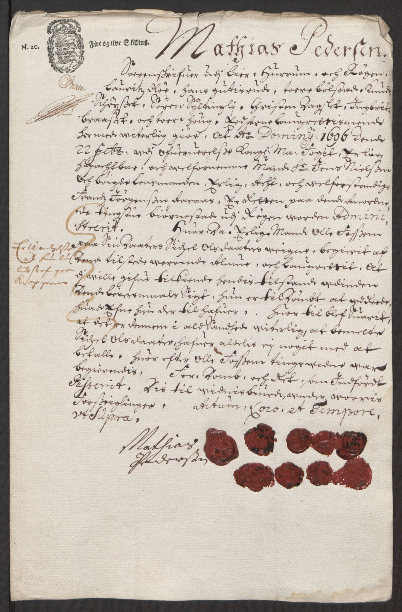 Rentekammeret inntil 1814, Reviderte regnskaper, Fogderegnskap, RA/EA-4092/R30/L1694: Fogderegnskap Hurum, Røyken, Eiker og Lier, 1694-1696, s. 169