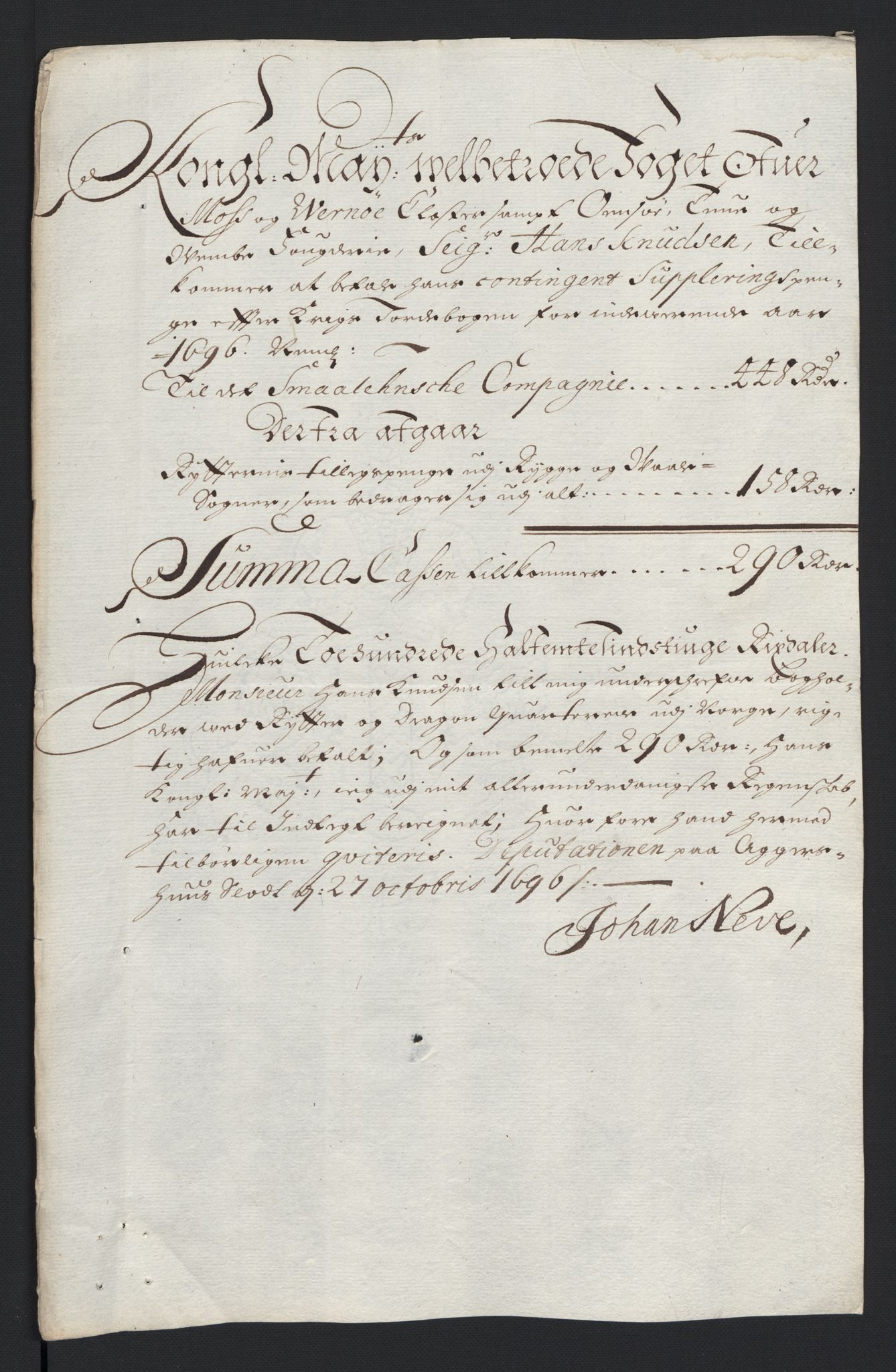 Rentekammeret inntil 1814, Reviderte regnskaper, Fogderegnskap, RA/EA-4092/R04/L0124: Fogderegnskap Moss, Onsøy, Tune, Veme og Åbygge, 1696, s. 110