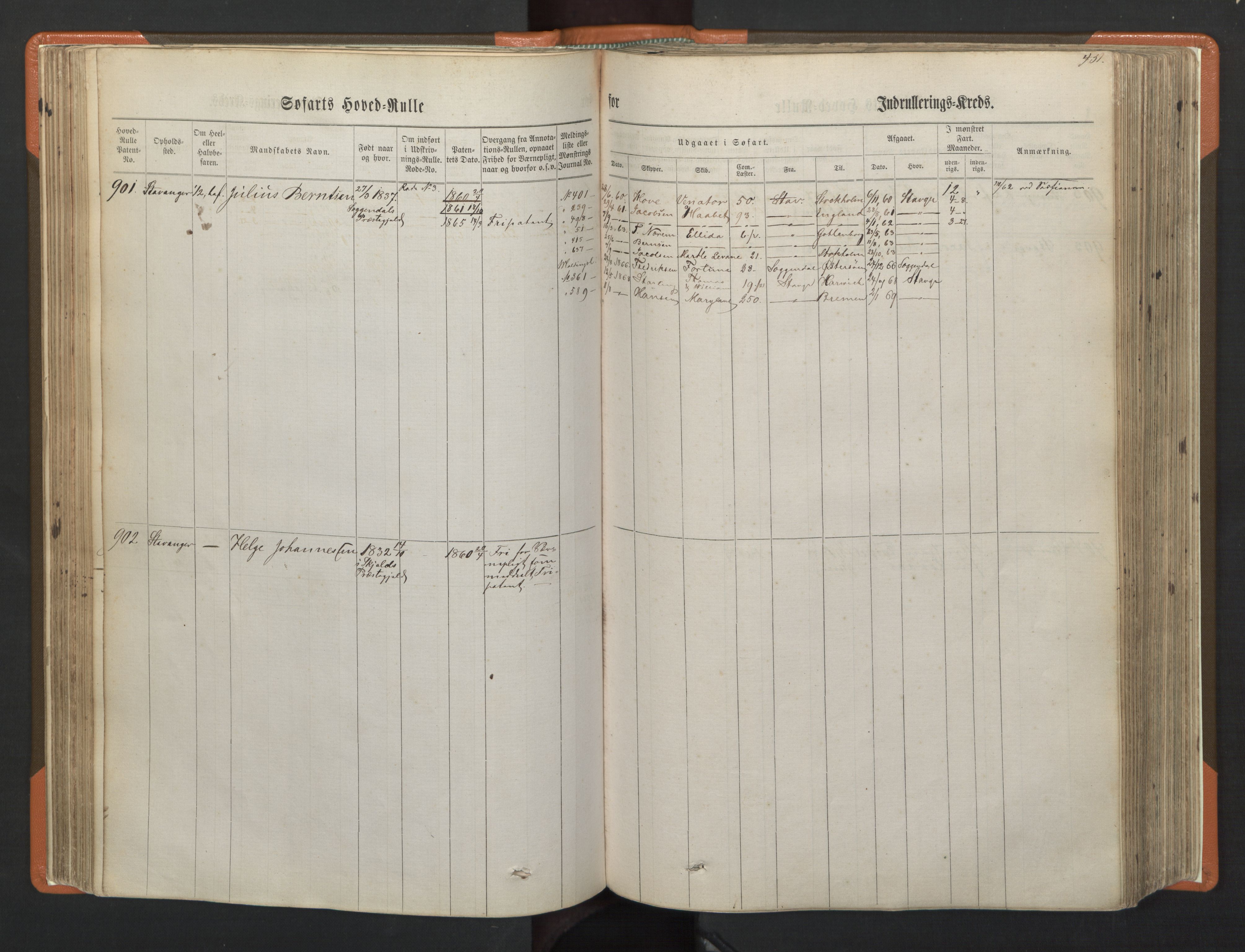 Stavanger sjømannskontor, SAST/A-102006/F/Fb/Fbb/L0002: Sjøfartshovedrulle, patentnr. 721-1450 (del 2), 1863, s. 95