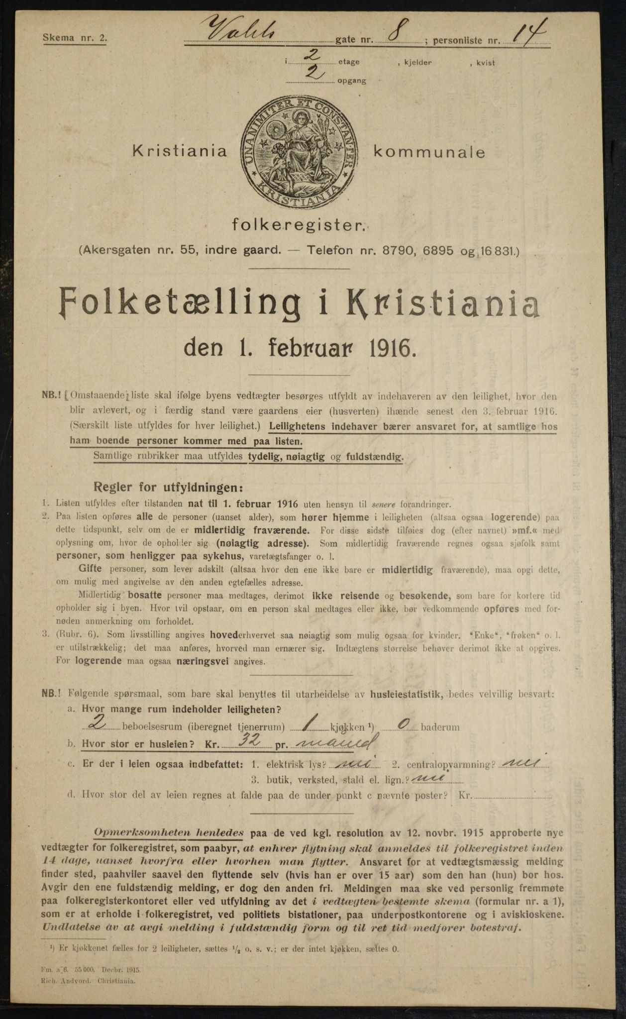 OBA, Kommunal folketelling 1.2.1916 for Kristiania, 1916, s. 125315