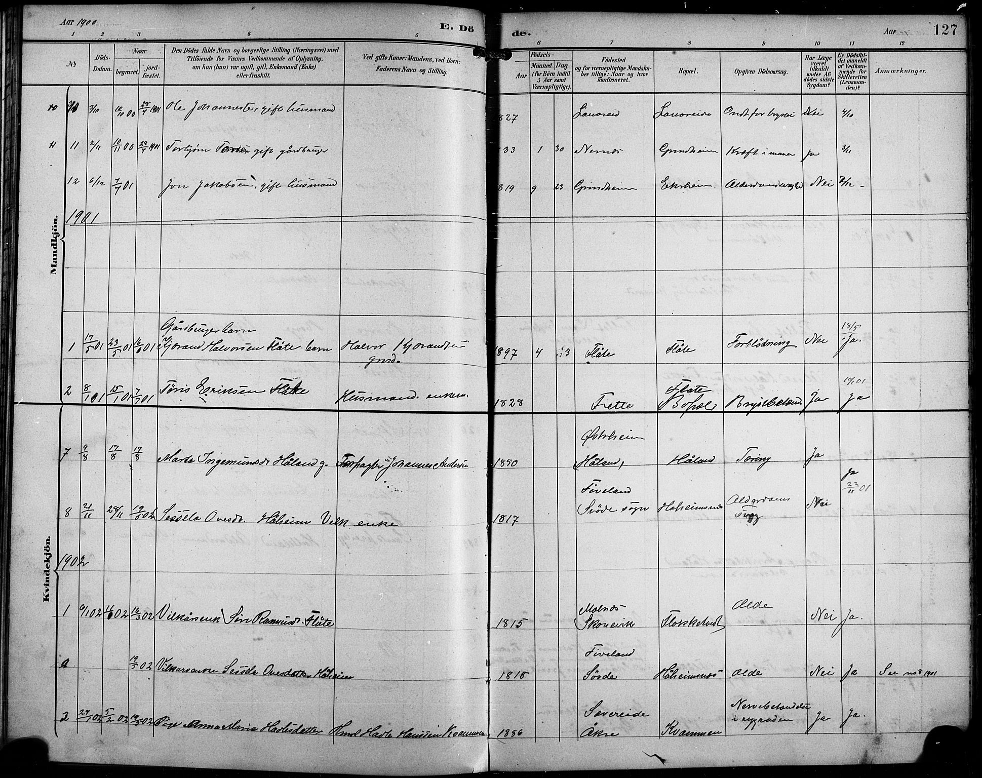 Etne sokneprestembete, AV/SAB-A-75001/H/Hab: Klokkerbok nr. C 5, 1896-1920, s. 127