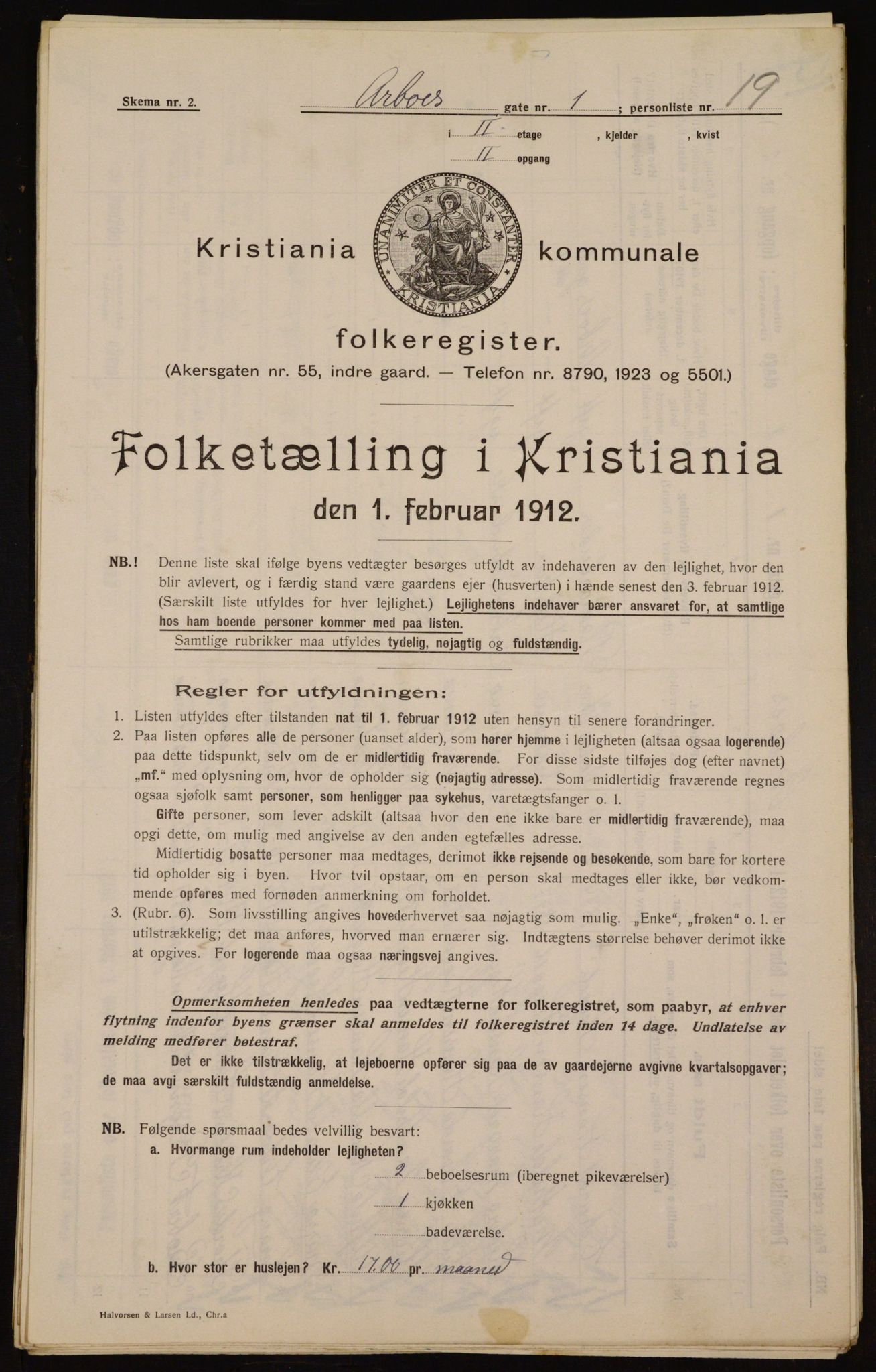 OBA, Kommunal folketelling 1.2.1912 for Kristiania, 1912, s. 1697