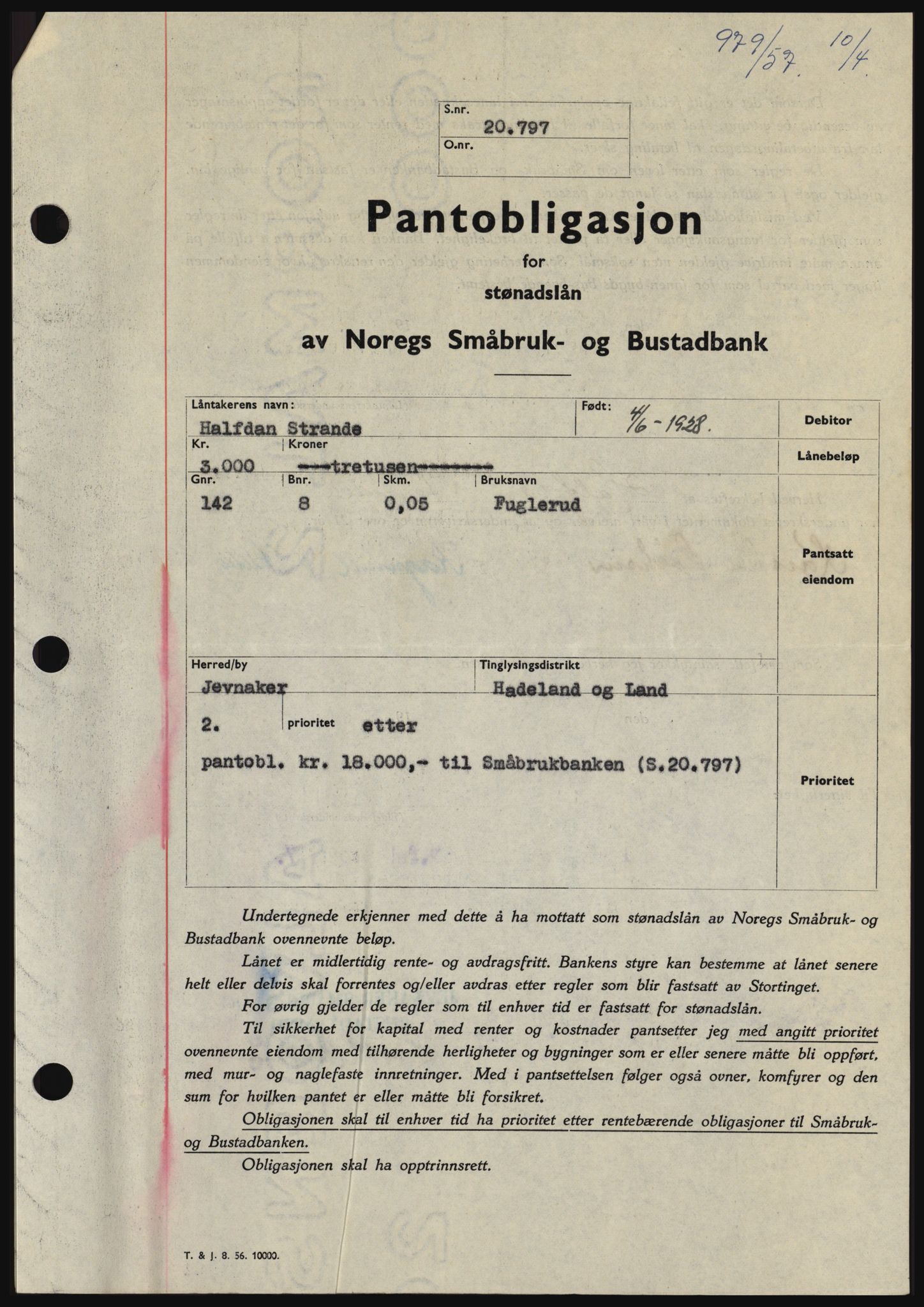 Hadeland og Land tingrett, SAH/TING-010/H/Hb/Hbc/L0035: Pantebok nr. B35, 1956-1957, Dagboknr: 979/1957