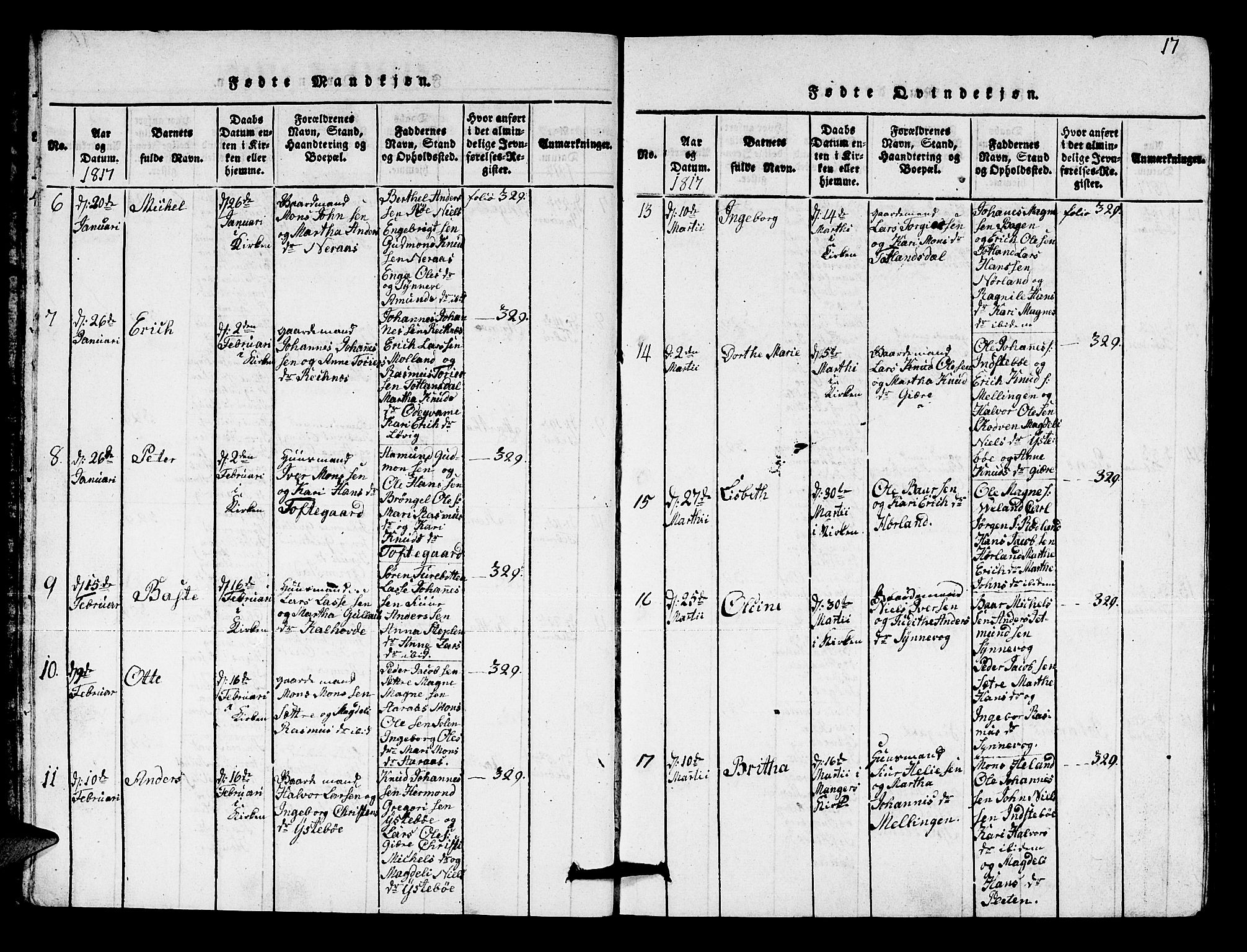 Lindås Sokneprestembete, AV/SAB-A-76701/H/Hab/Haba/L0001: Klokkerbok nr. A 1, 1816-1823, s. 17