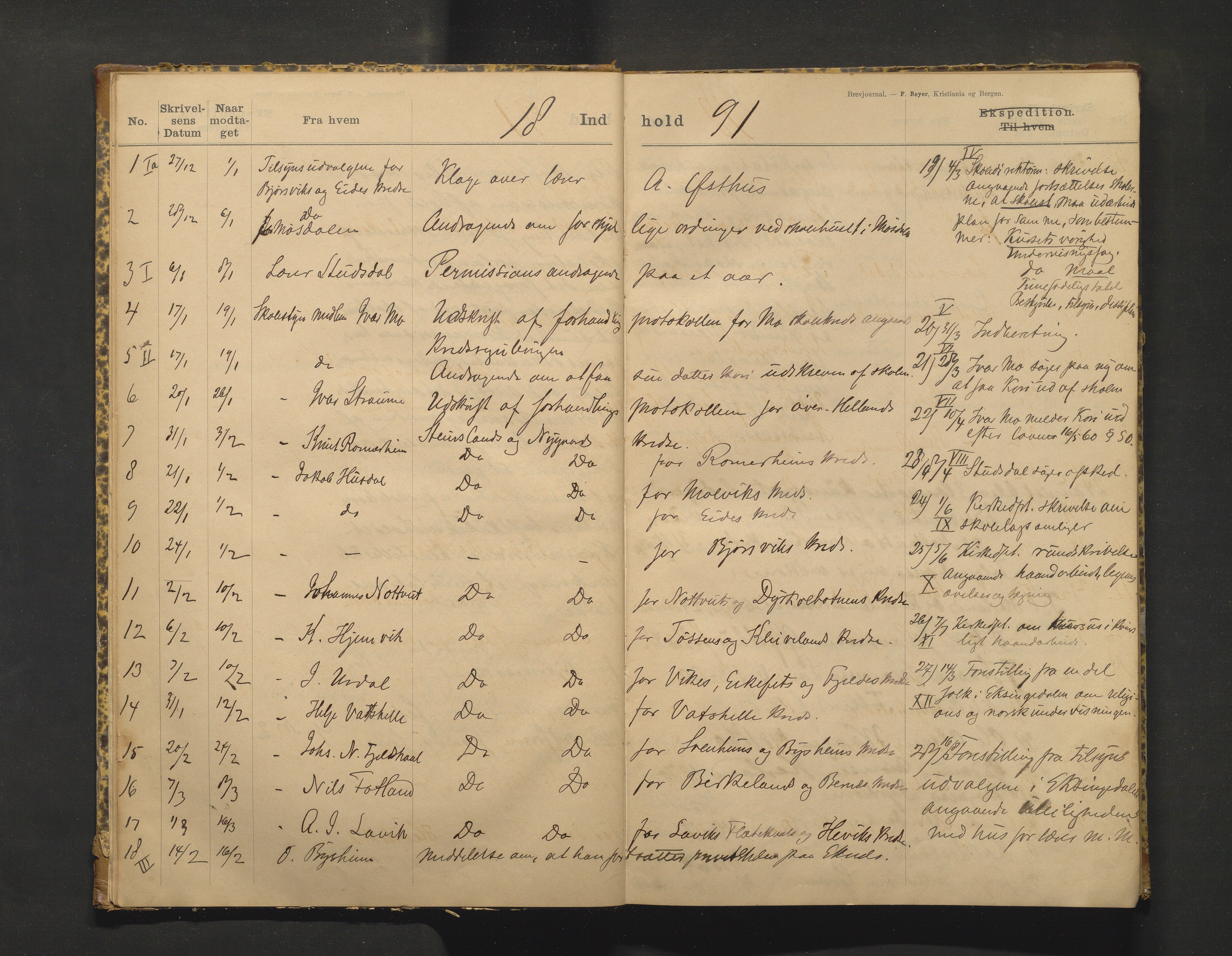 Hosanger kommune. Skulestyret, IKAH/1253a-211/C/Ca/L0001: Postjournal for Hosanger skulestyre, 1890-1919