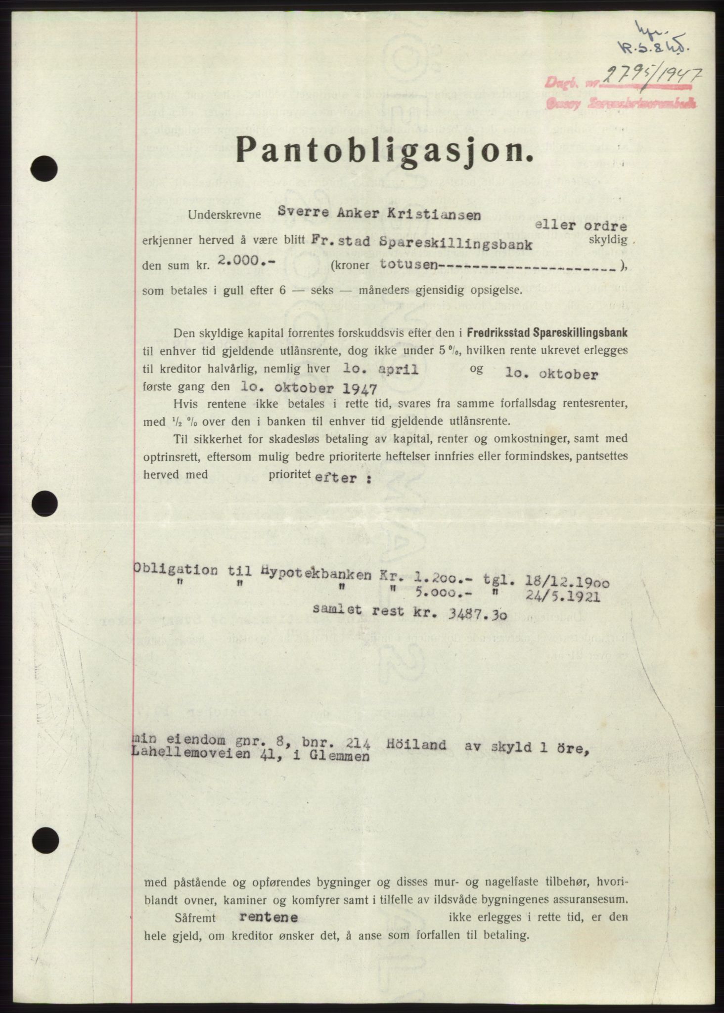 Onsøy sorenskriveri, SAO/A-10474/G/Ga/Gac/L0006: Pantebok nr. B 12-6, 1947-1948, Dagboknr: 2795/1947