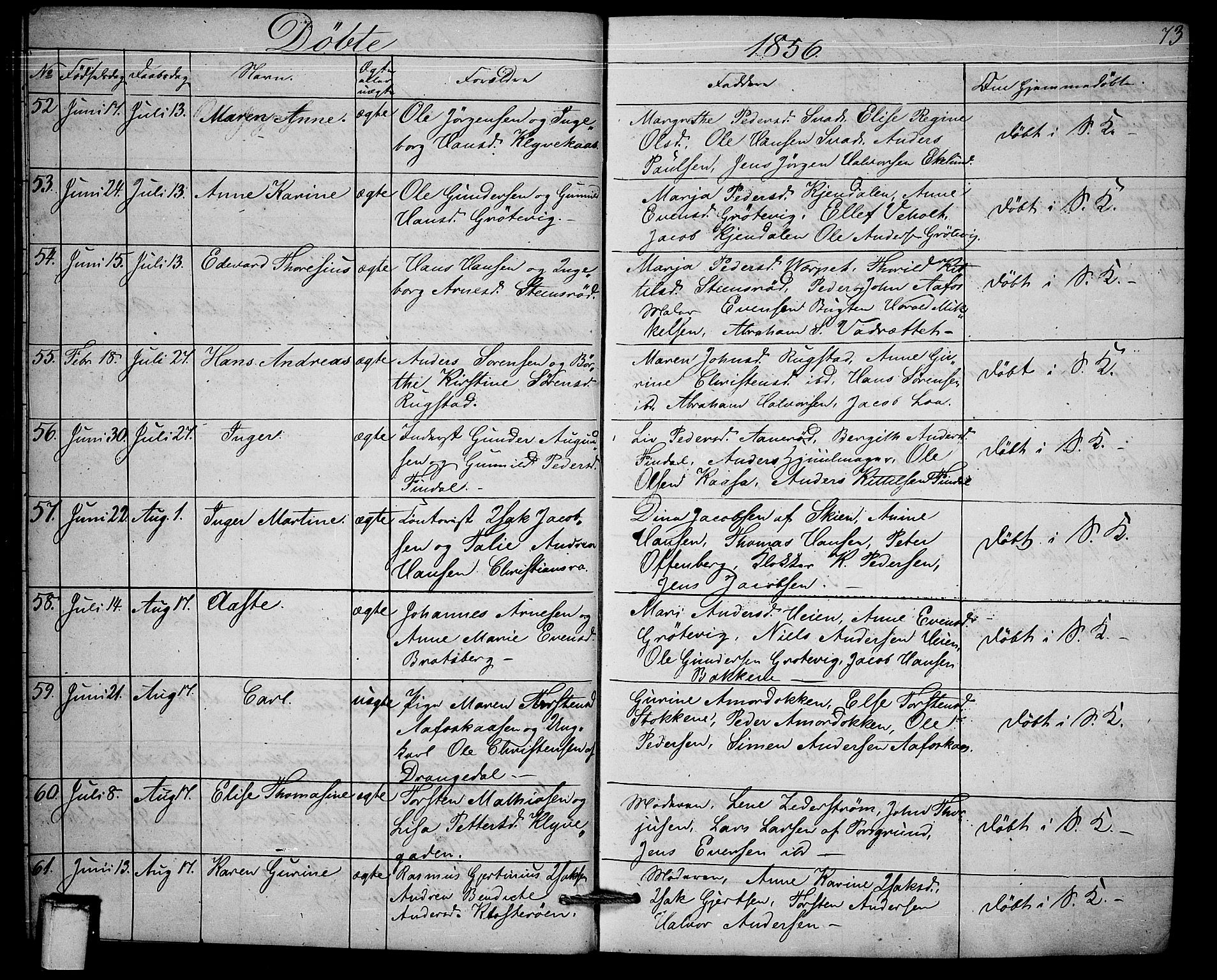 Solum kirkebøker, AV/SAKO-A-306/G/Ga/L0003: Klokkerbok nr. I 3, 1848-1859, s. 73