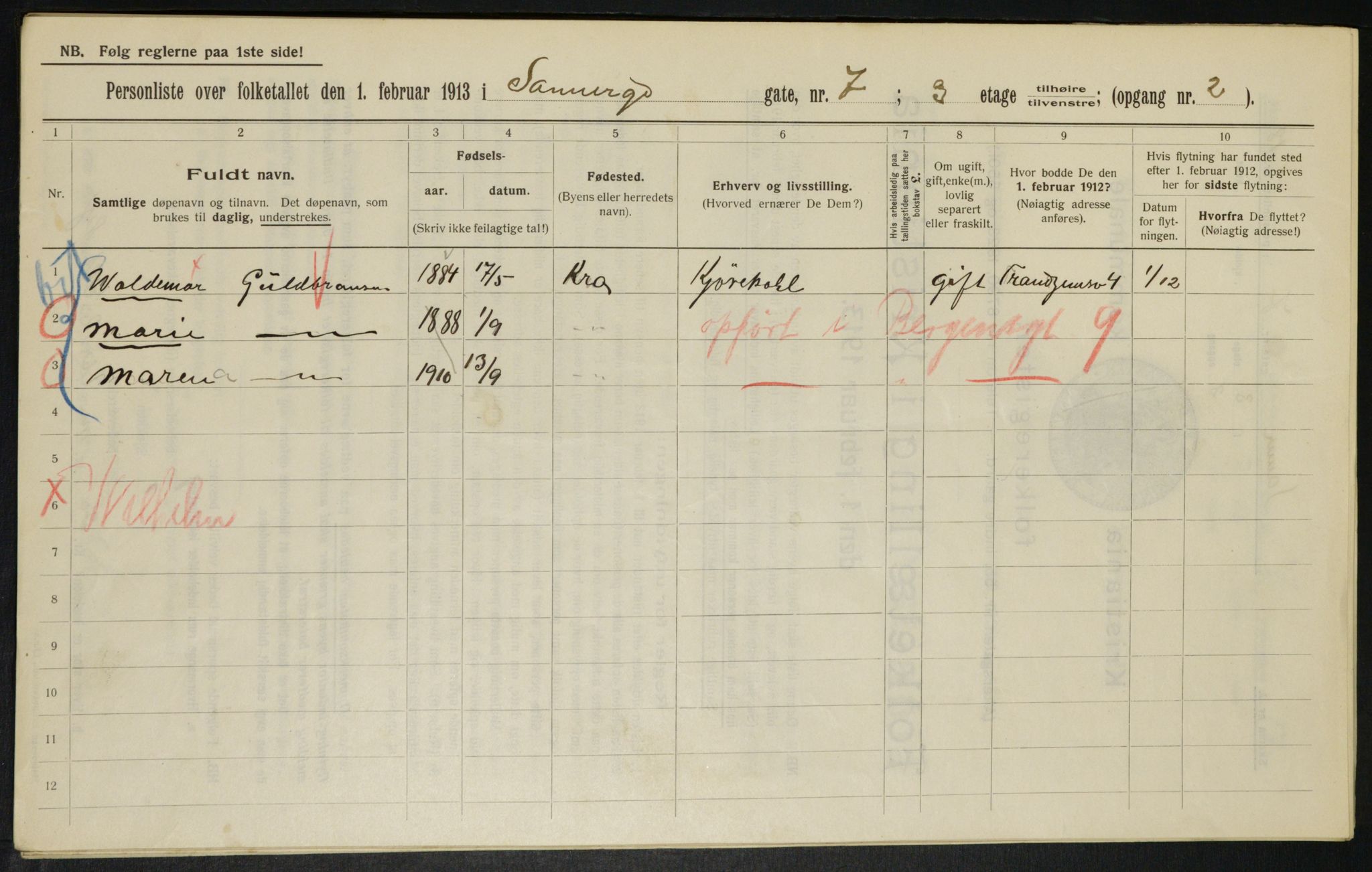 OBA, Kommunal folketelling 1.2.1913 for Kristiania, 1913, s. 88480