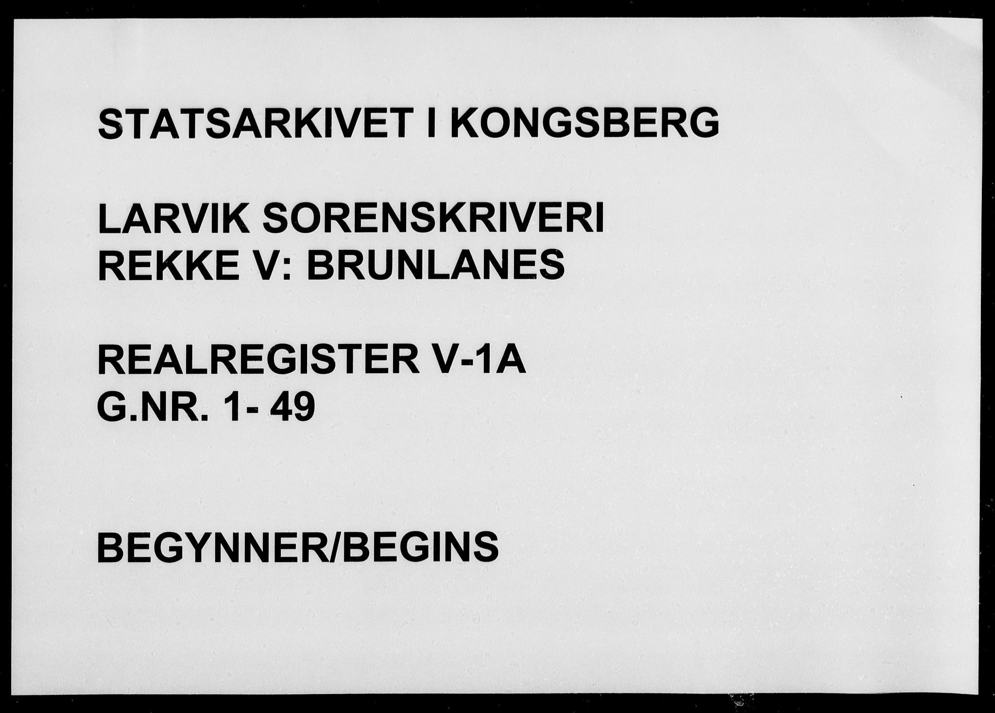 Larvik sorenskriveri, SAKO/A-83/G/Gb/Gbf/L0001a: Panteregister nr. V 1a