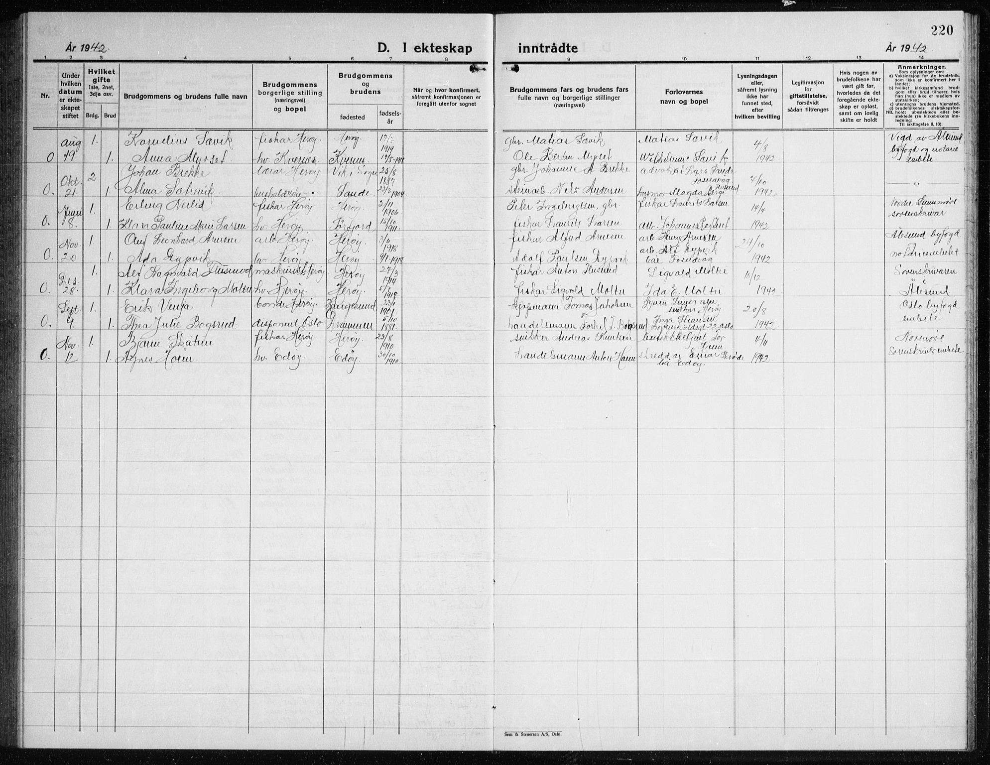 Ministerialprotokoller, klokkerbøker og fødselsregistre - Møre og Romsdal, AV/SAT-A-1454/507/L0085: Klokkerbok nr. 507C08, 1933-1944, s. 220