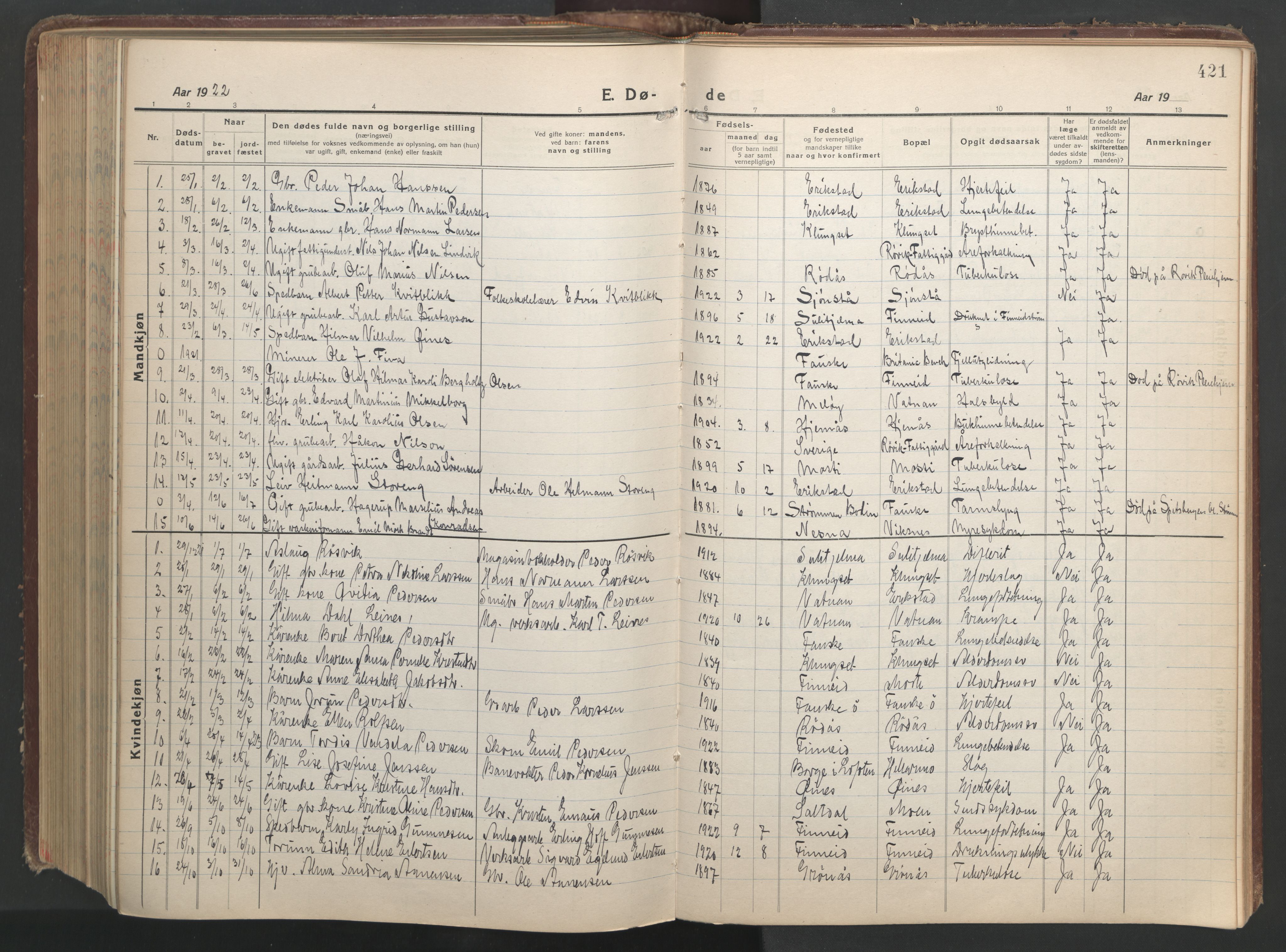 Ministerialprotokoller, klokkerbøker og fødselsregistre - Nordland, SAT/A-1459/849/L0700: Klokkerbok nr. 849C01, 1919-1946, s. 421