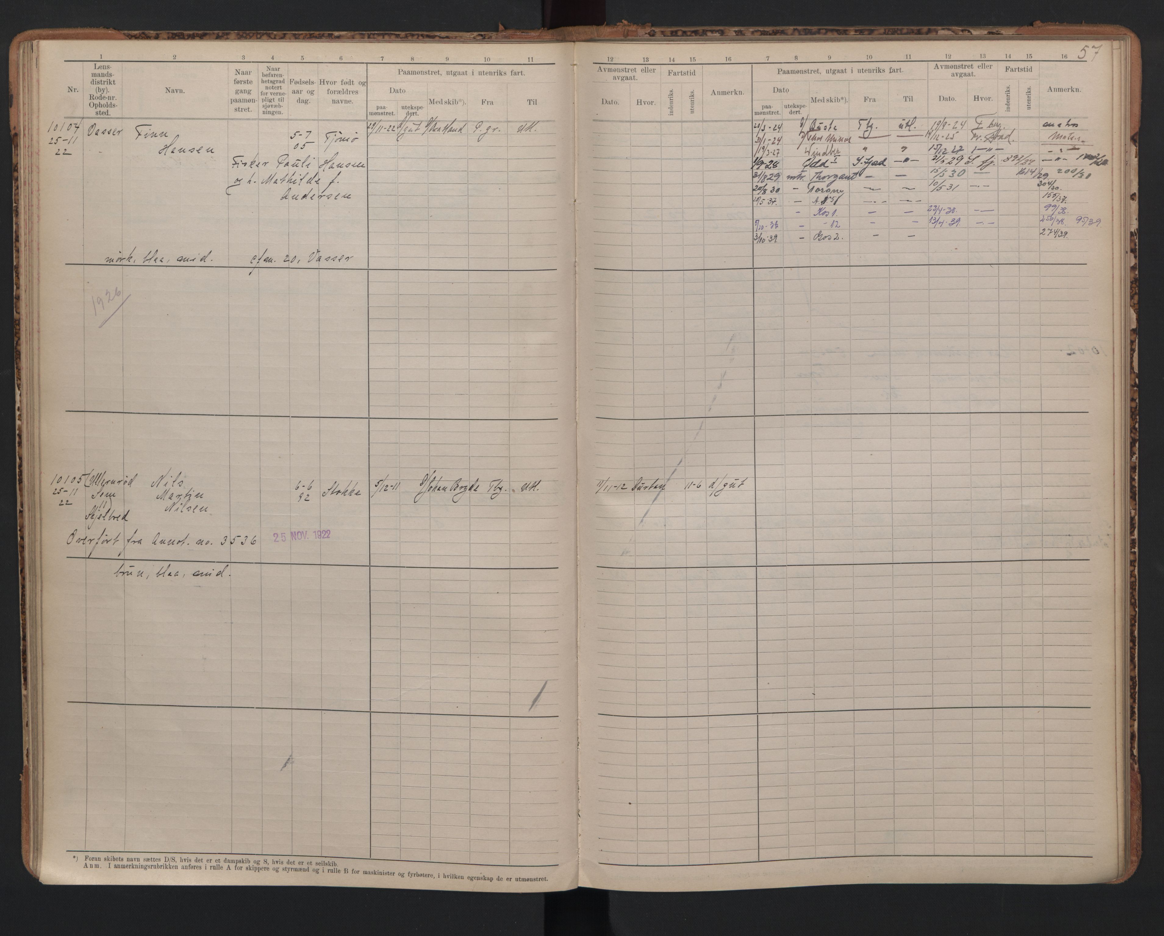 Tønsberg innrulleringskontor, AV/SAKO-A-786/F/Fc/Fcb/L0010: Hovedrulle Patent nr. 9993-1923, 1922-1923, s. 57