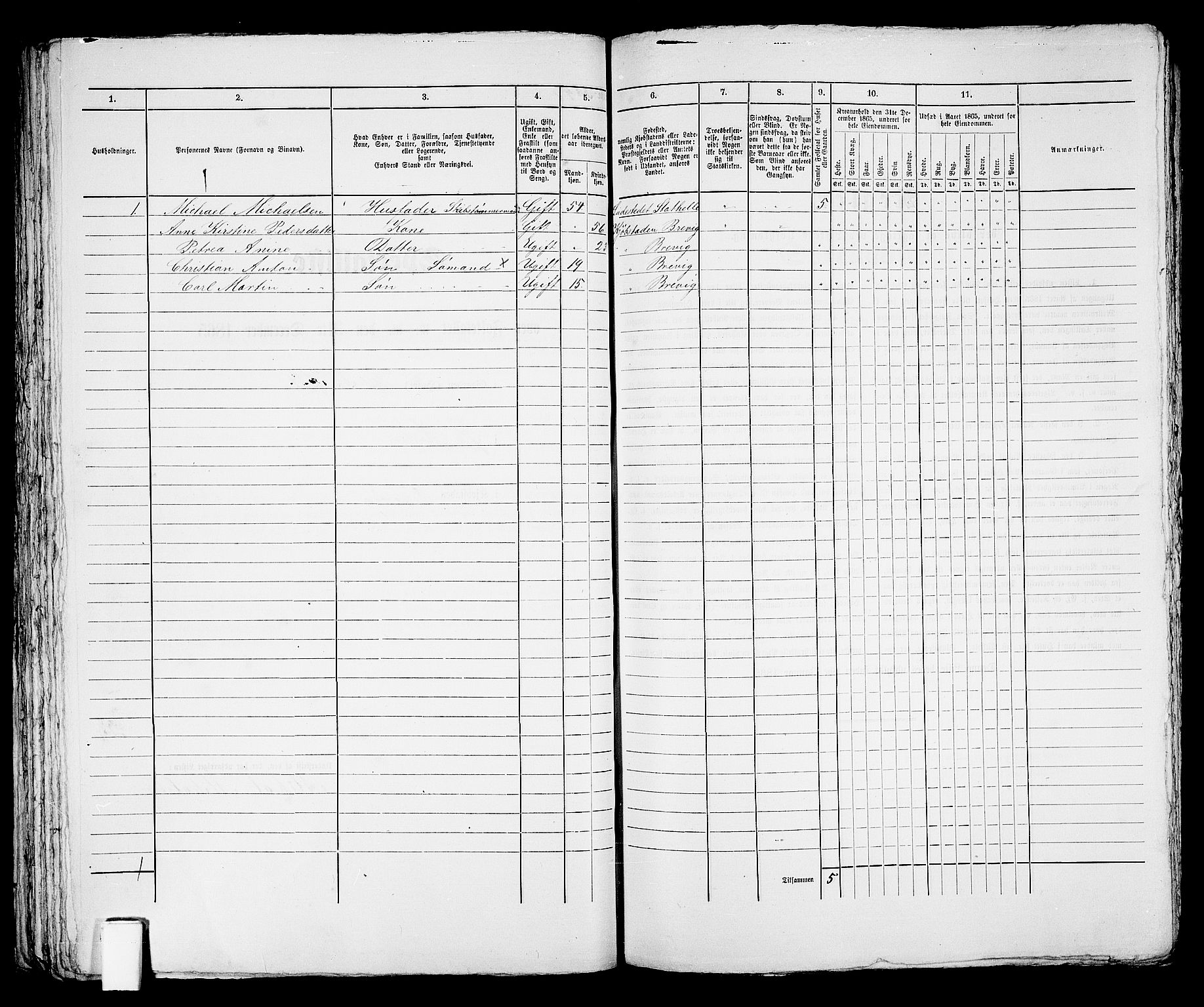 RA, Folketelling 1865 for 0804P Brevik prestegjeld, 1865, s. 105